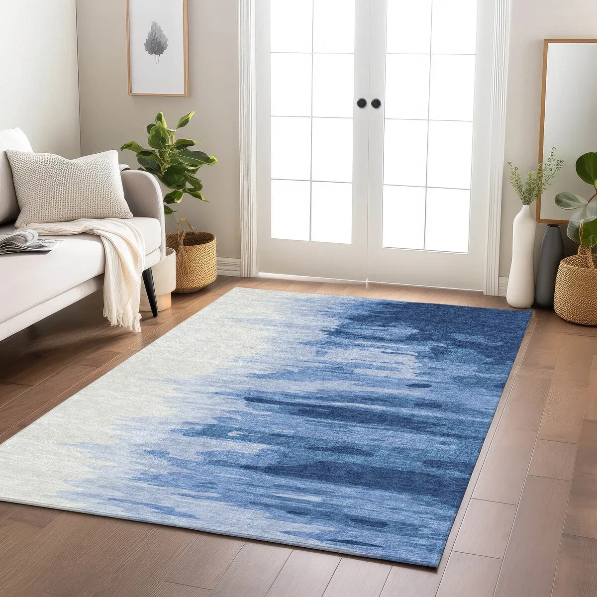 Machine Washable Indoor/ Outdoor Brushstrokes Ombre Chantille Rug