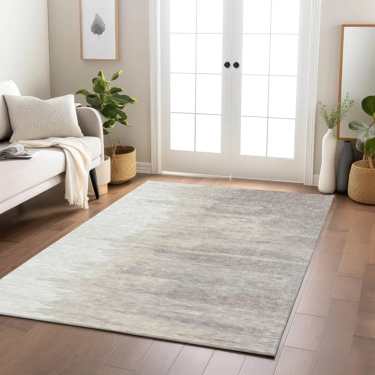 Machine Washable Indoor/ Outdoor Brushstrokes Ombre Chantille Rug