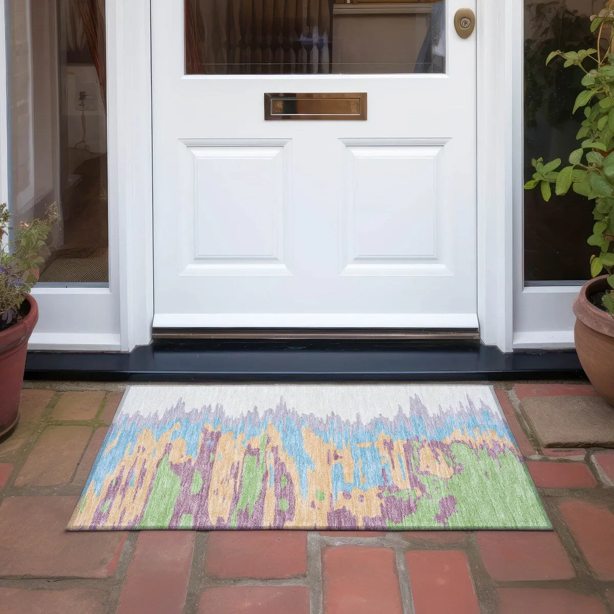 Machine Washable Indoor/ Outdoor Brushstrokes Ombre Chantille Rug