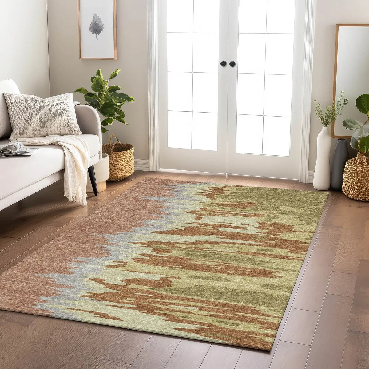 Machine Washable Indoor/ Outdoor Brushstrokes Ombre Chantille Rug