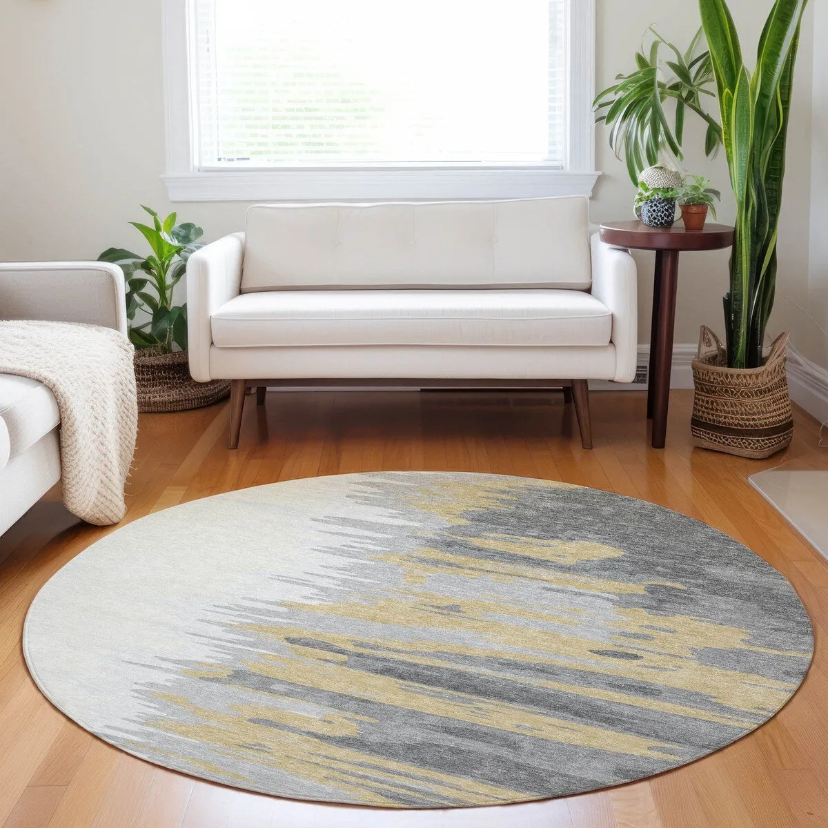 Machine Washable Indoor/ Outdoor Brushstrokes Ombre Chantille Rug