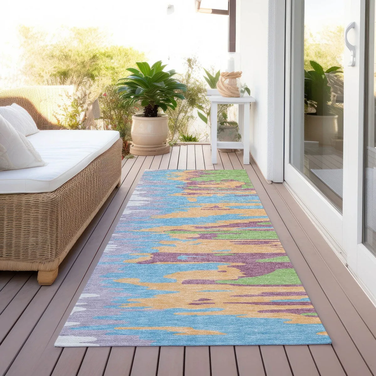 Machine Washable Indoor/ Outdoor Brushstrokes Ombre Chantille Rug