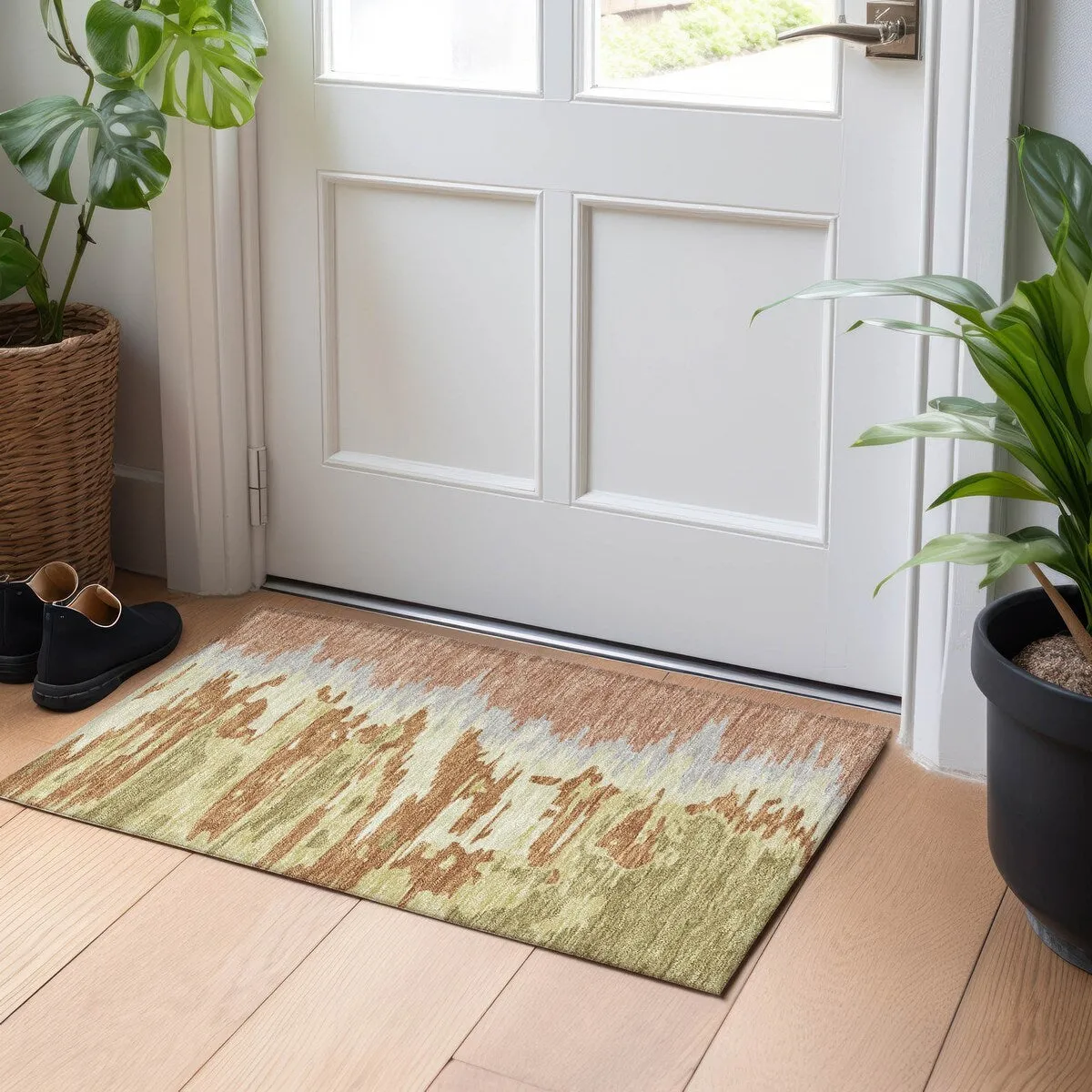 Machine Washable Indoor/ Outdoor Brushstrokes Ombre Chantille Rug