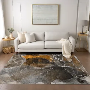 Machine Washable Indoor/ Outdoor Chantille Abstract Brown Rug