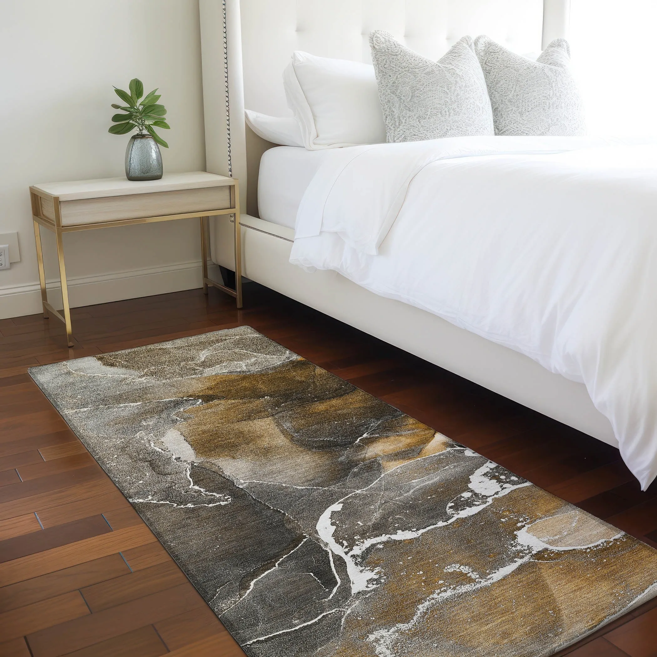 Machine Washable Indoor/ Outdoor Chantille Abstract Brown Rug
