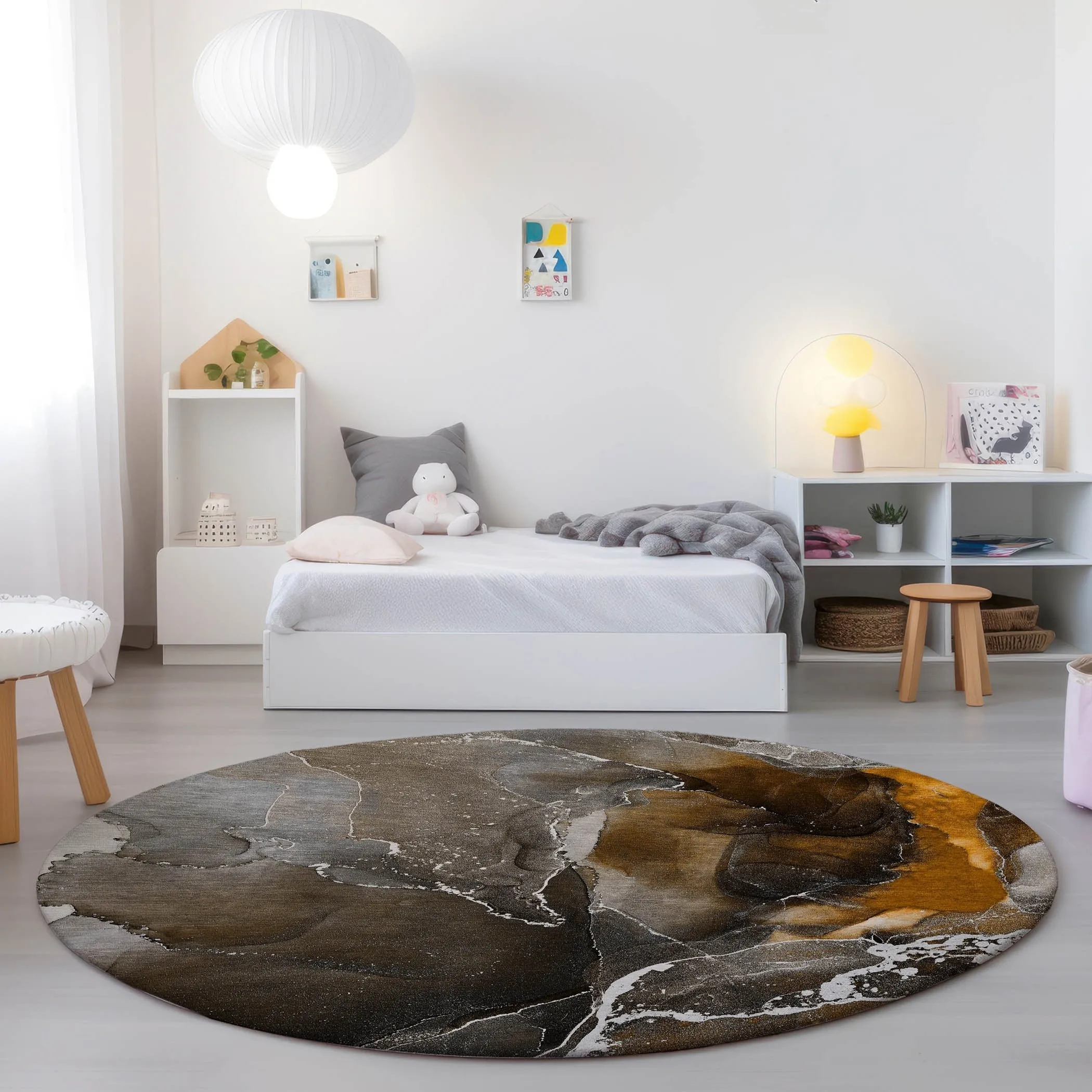Machine Washable Indoor/ Outdoor Chantille Abstract Brown Rug