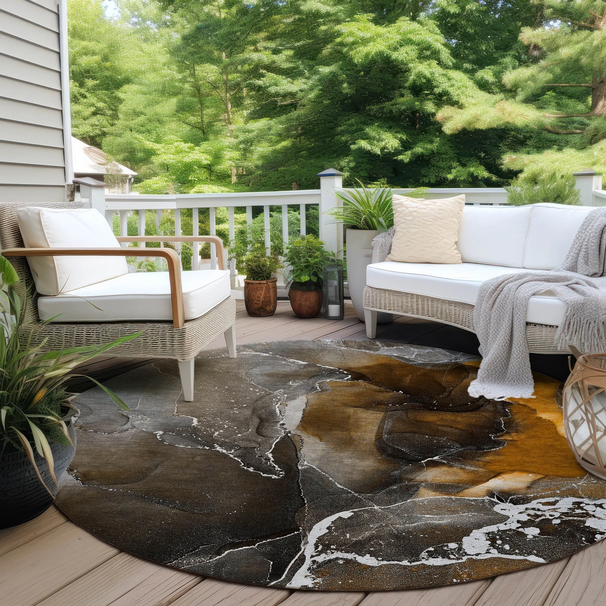Machine Washable Indoor/ Outdoor Chantille Abstract Brown Rug