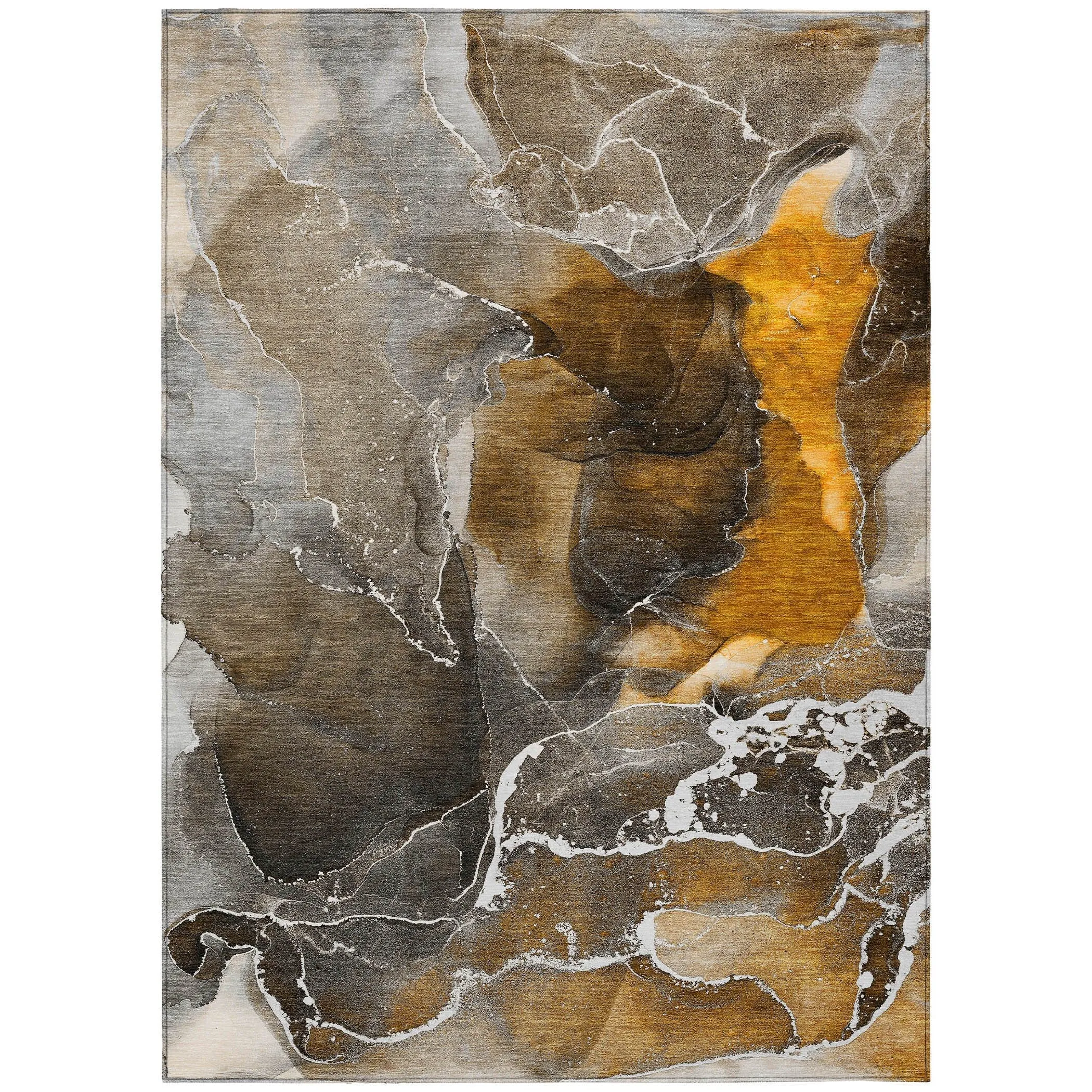 Machine Washable Indoor/ Outdoor Chantille Abstract Brown Rug