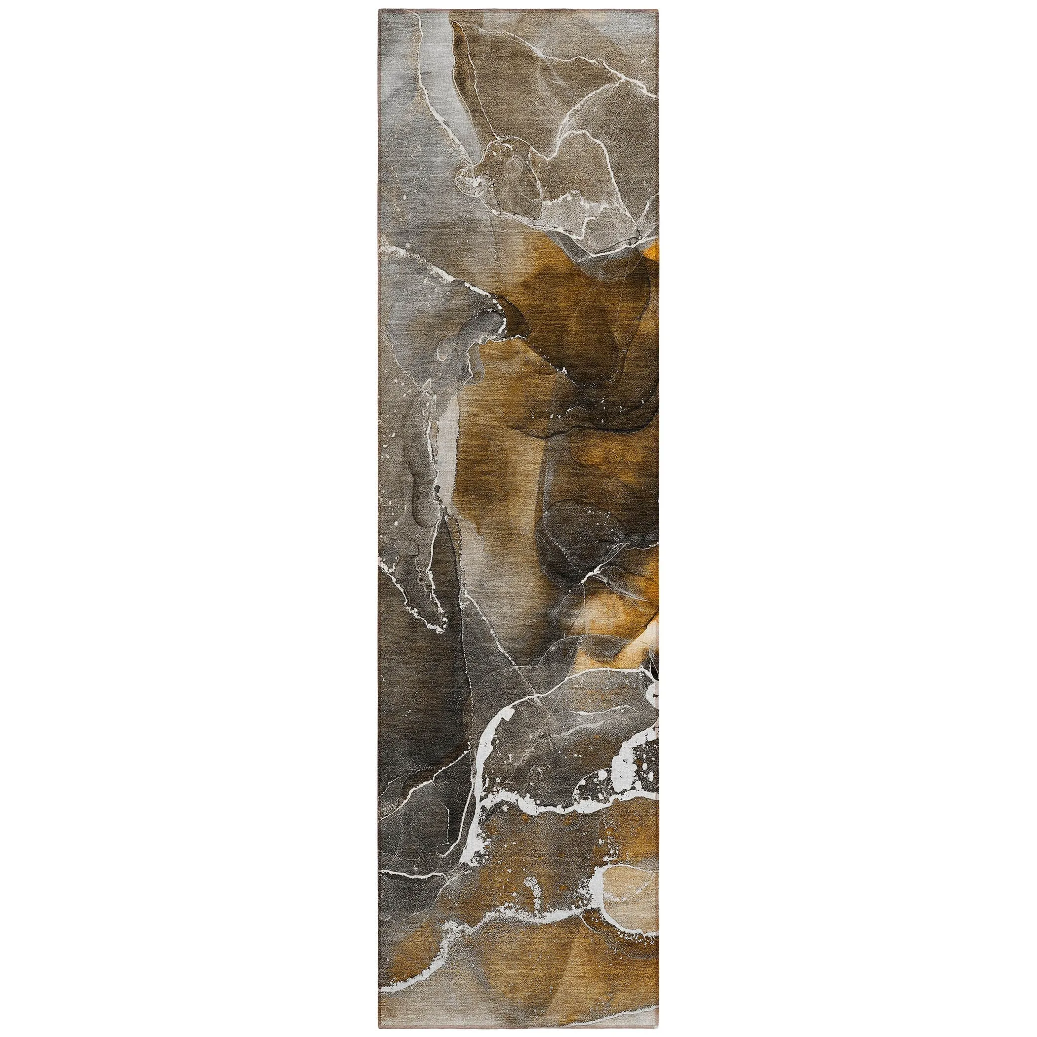 Machine Washable Indoor/ Outdoor Chantille Abstract Brown Rug