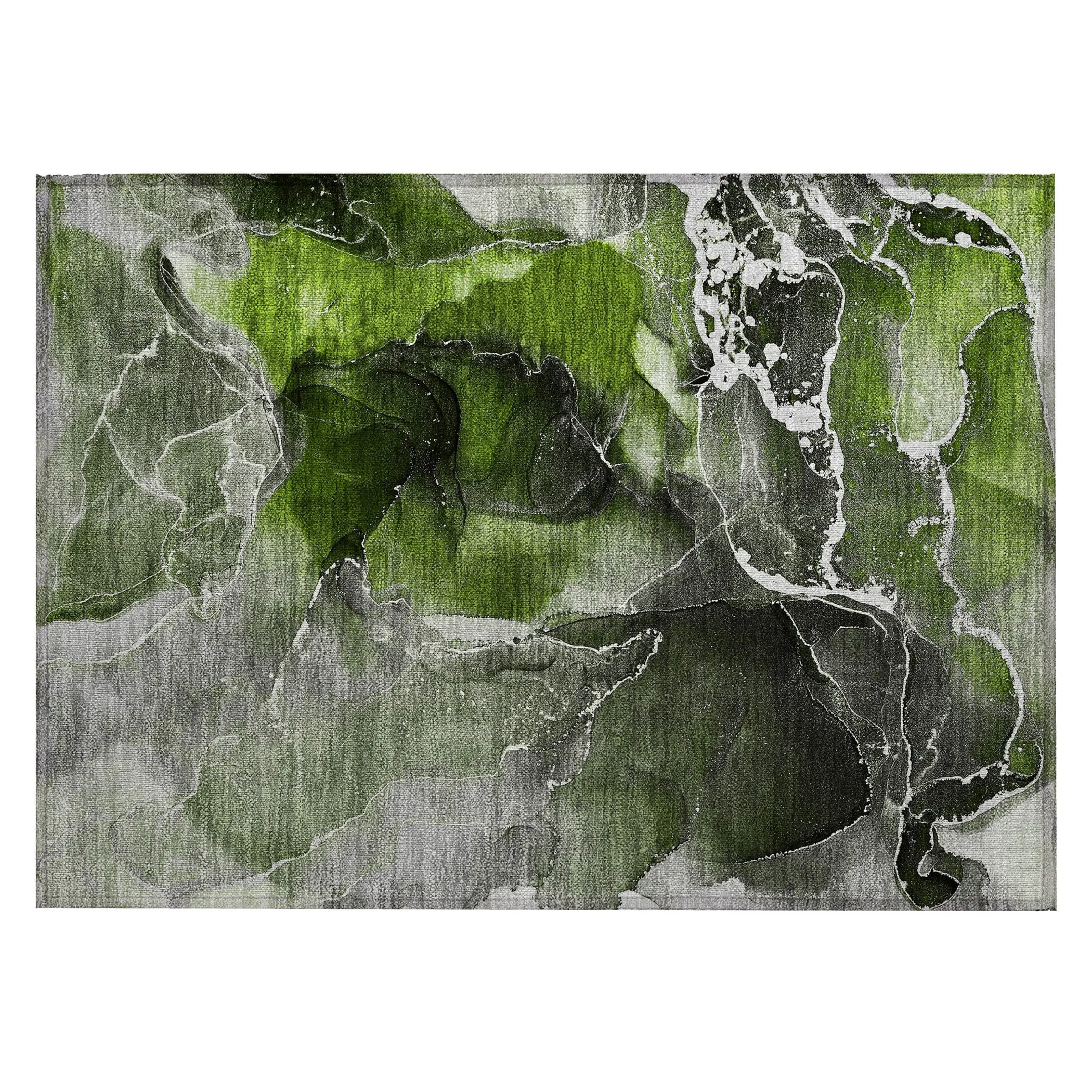 Machine Washable Indoor/ Outdoor Chantille Abstract Green Rug