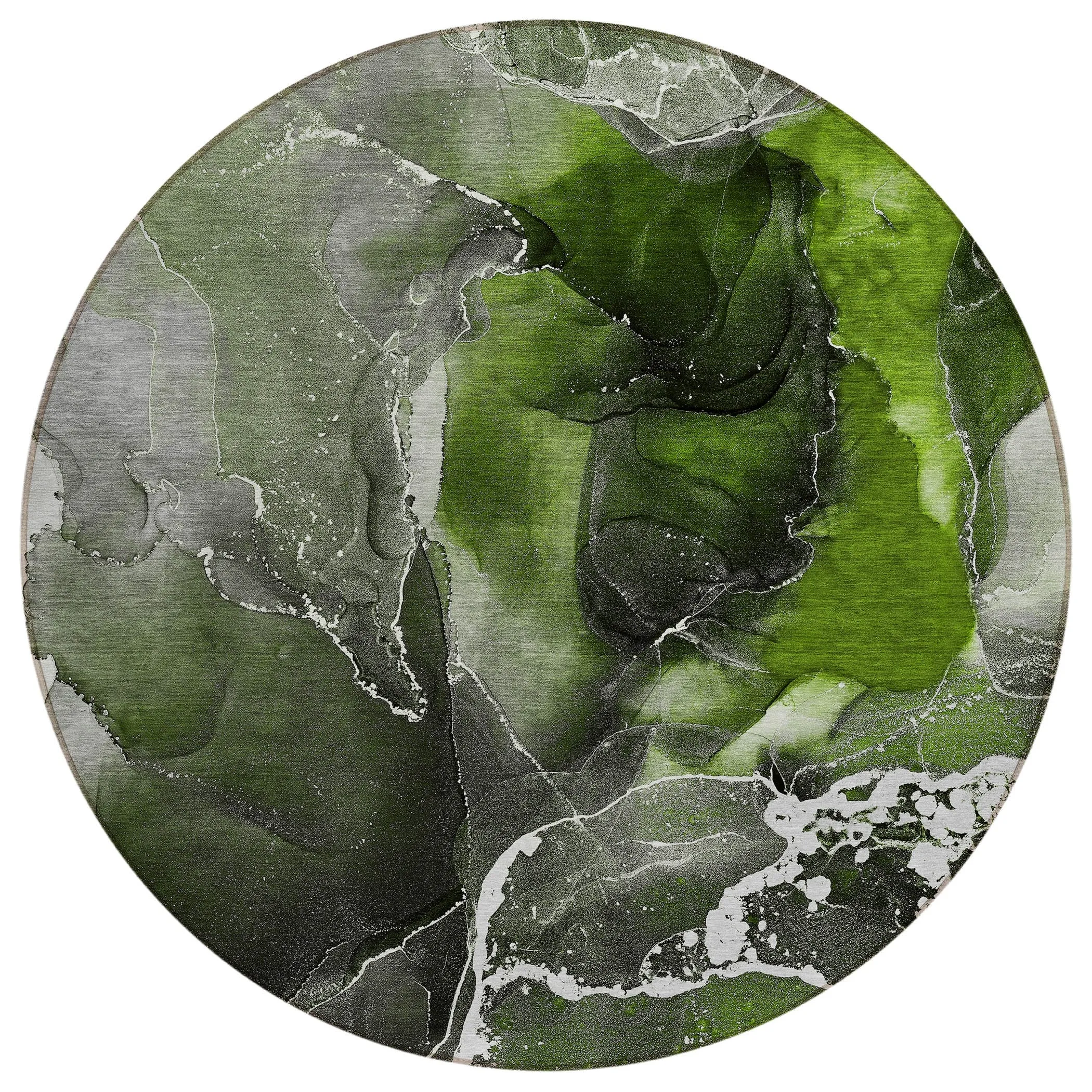 Machine Washable Indoor/ Outdoor Chantille Abstract Green Rug