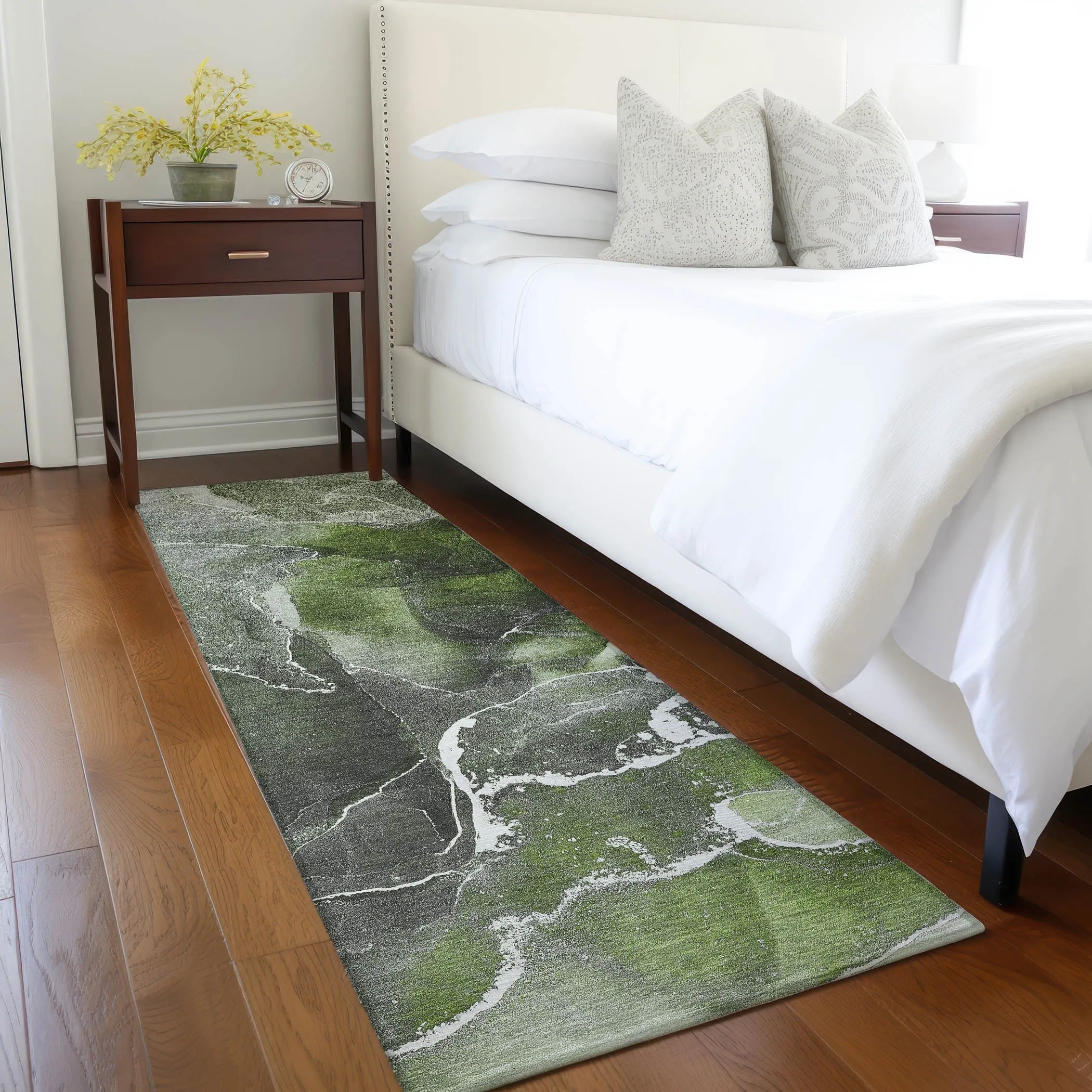 Machine Washable Indoor/ Outdoor Chantille Abstract Green Rug