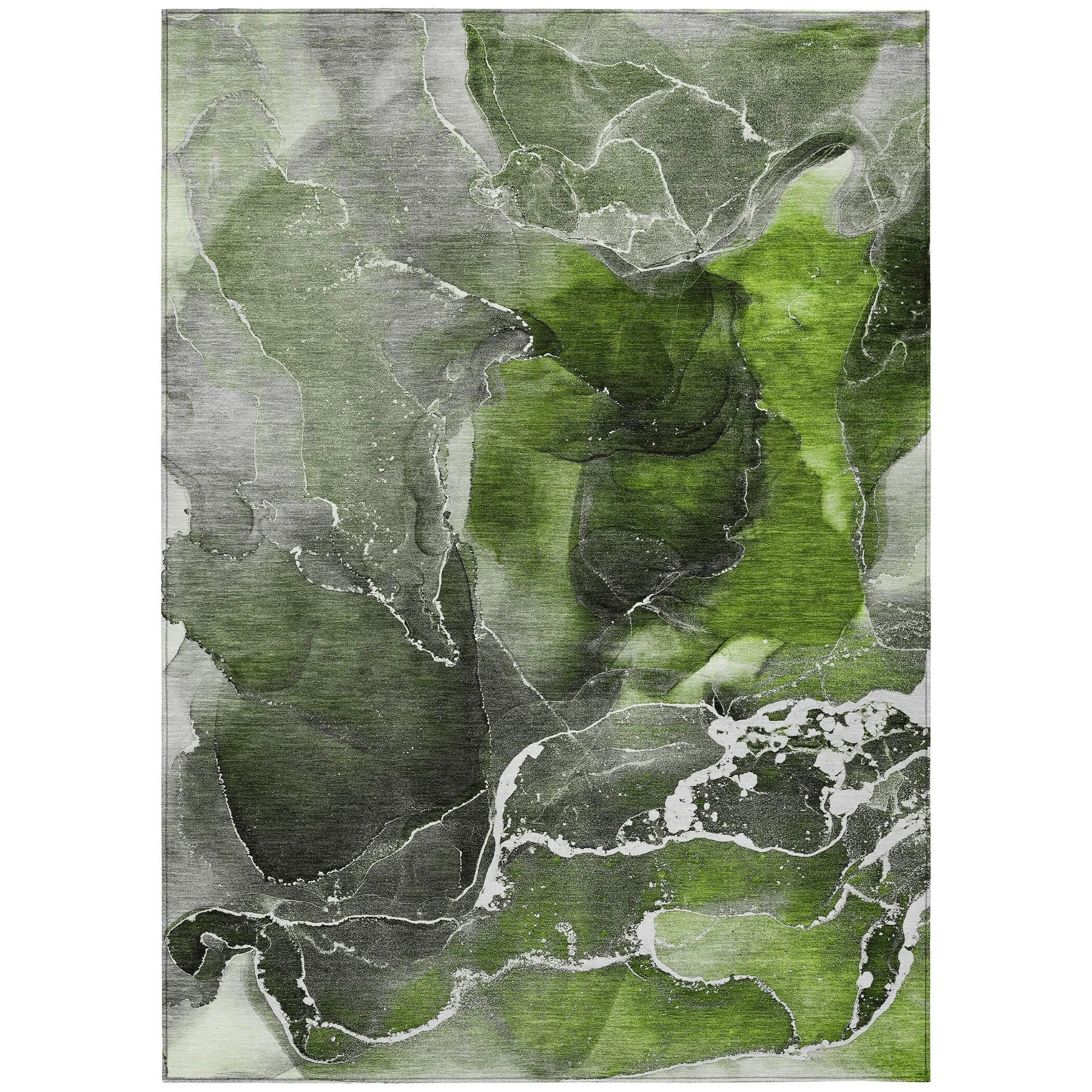 Machine Washable Indoor/ Outdoor Chantille Abstract Green Rug