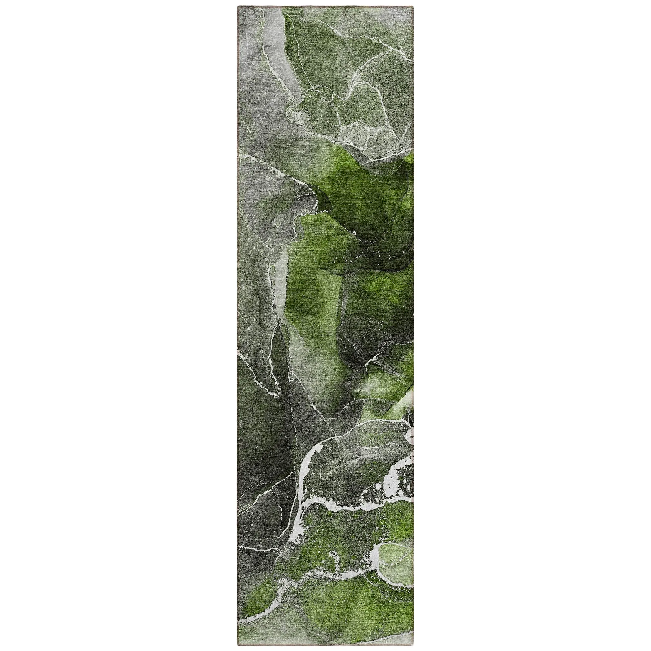 Machine Washable Indoor/ Outdoor Chantille Abstract Green Rug