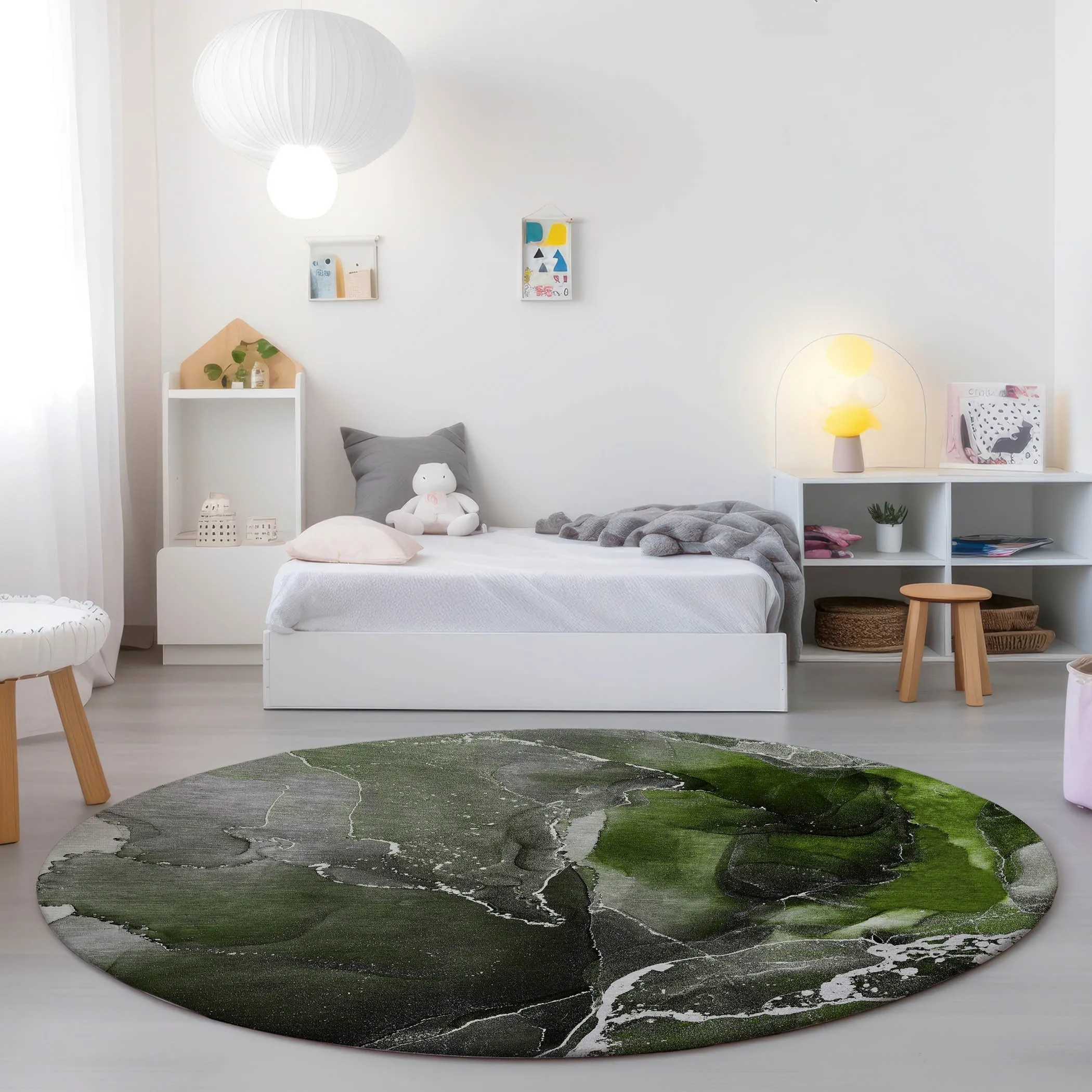 Machine Washable Indoor/ Outdoor Chantille Abstract Green Rug