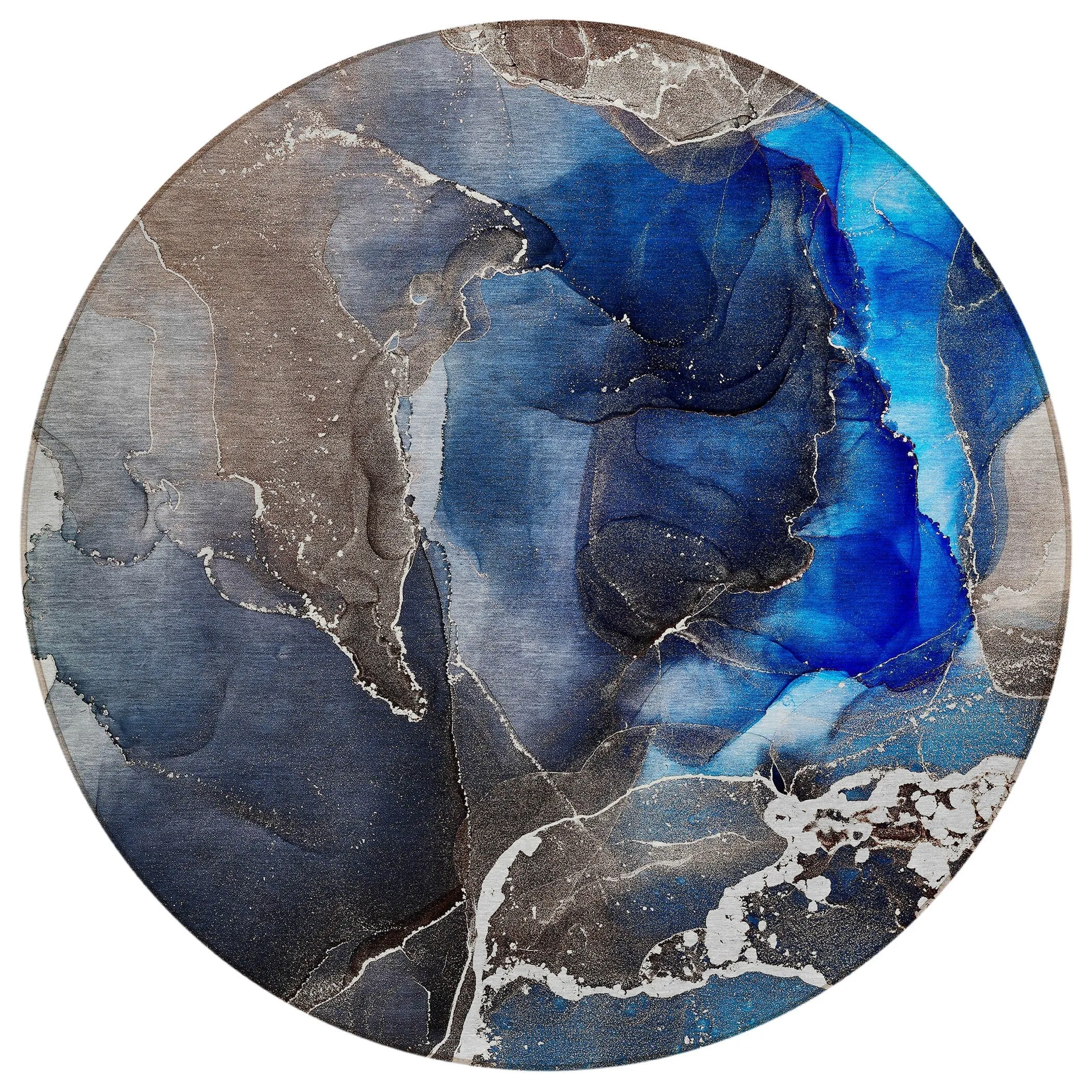 Machine Washable Indoor/ Outdoor Chantille Abstract Navy Rug
