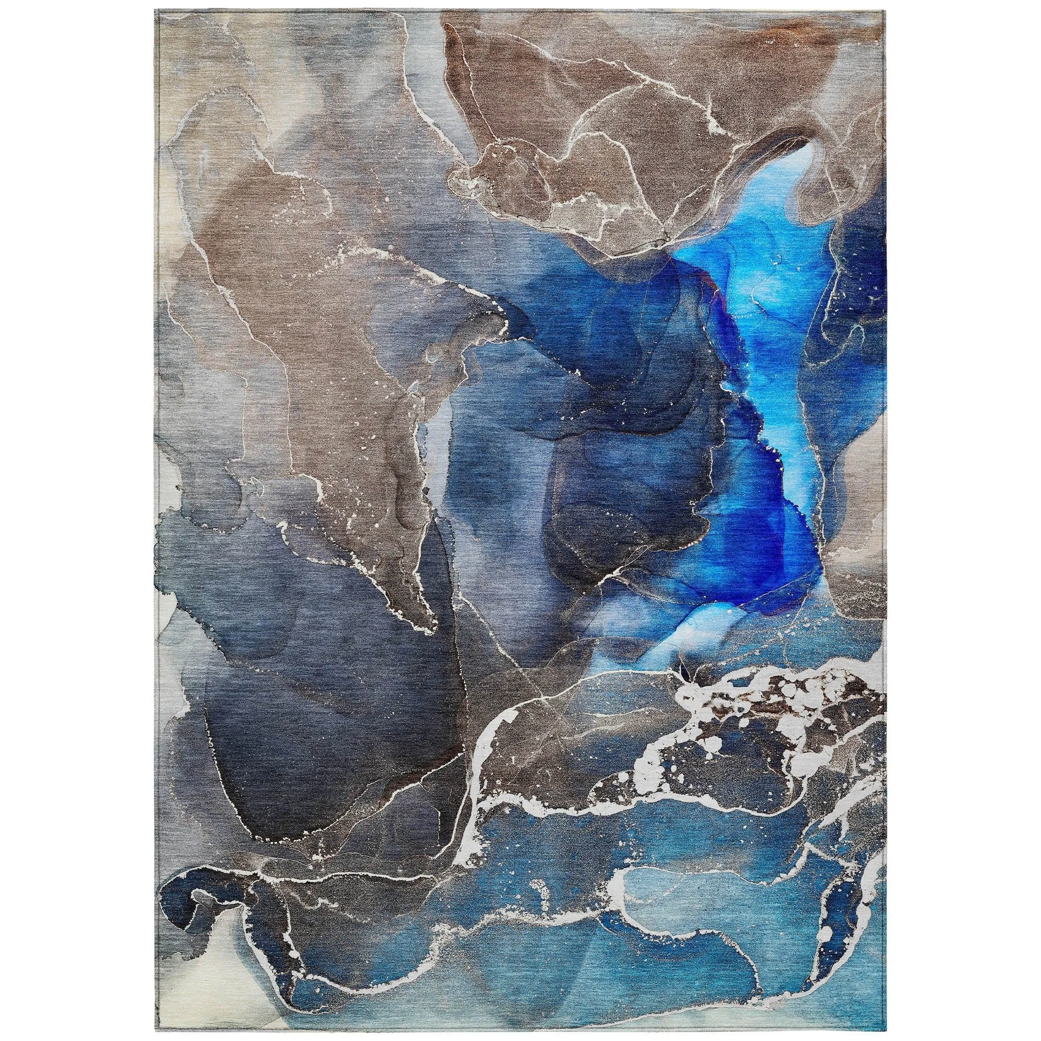 Machine Washable Indoor/ Outdoor Chantille Abstract Navy Rug