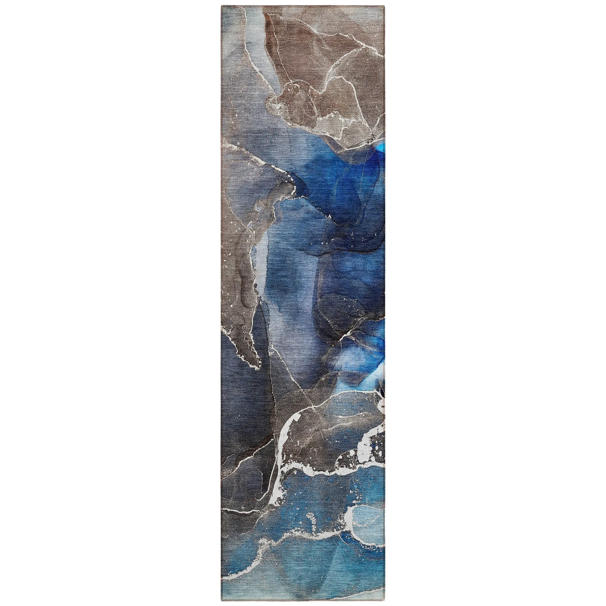 Machine Washable Indoor/ Outdoor Chantille Abstract Navy Rug