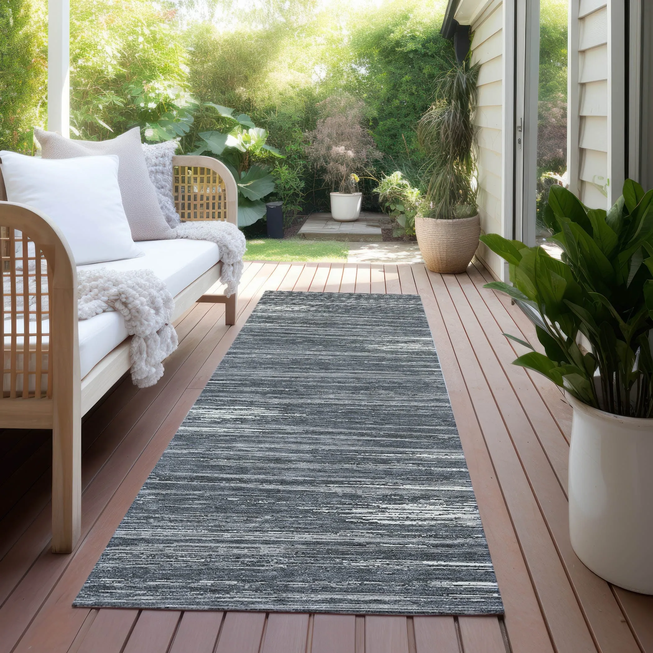 Machine Washable Indoor/ Outdoor Chantille Abstract Stripe Rug