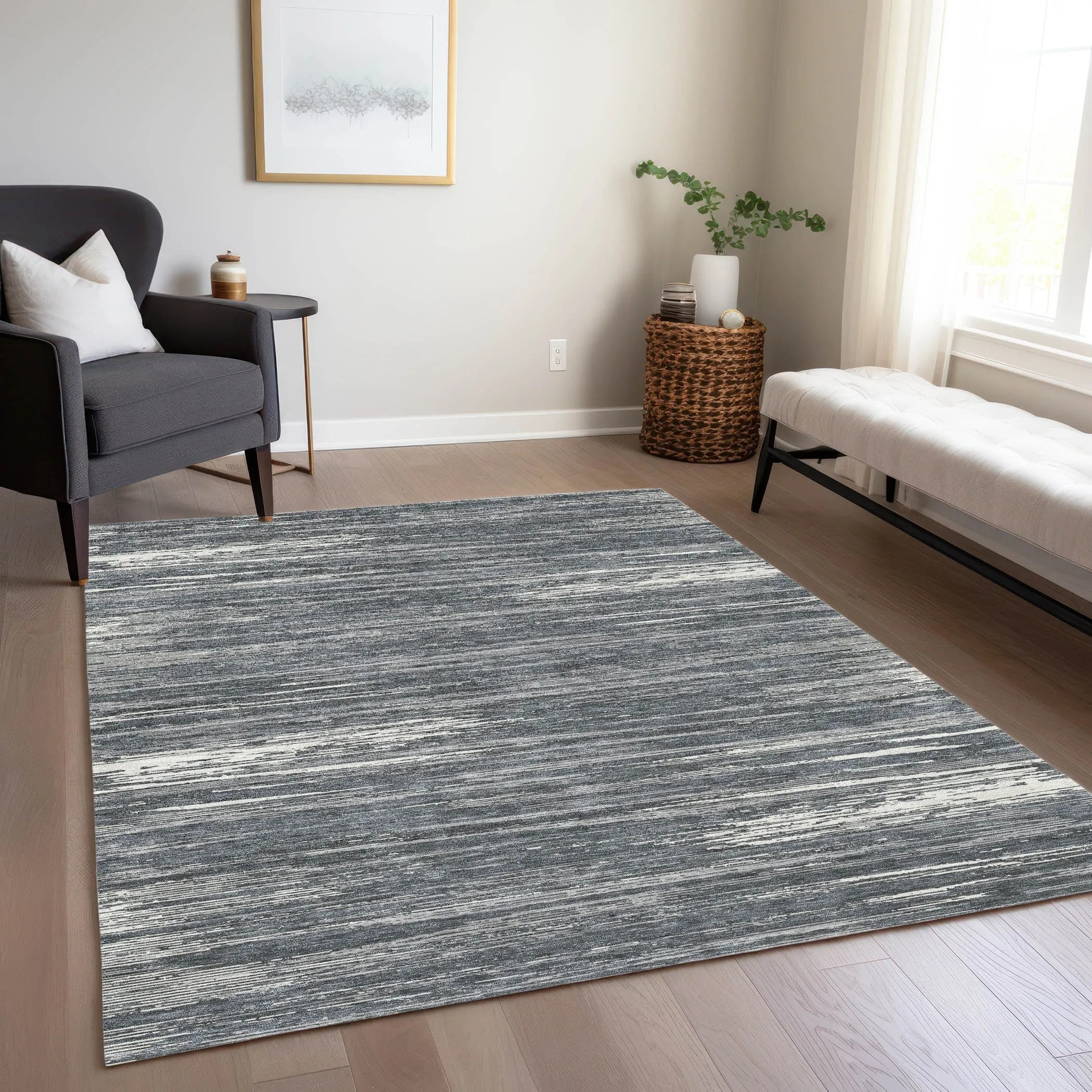 Machine Washable Indoor/ Outdoor Chantille Abstract Stripe Rug