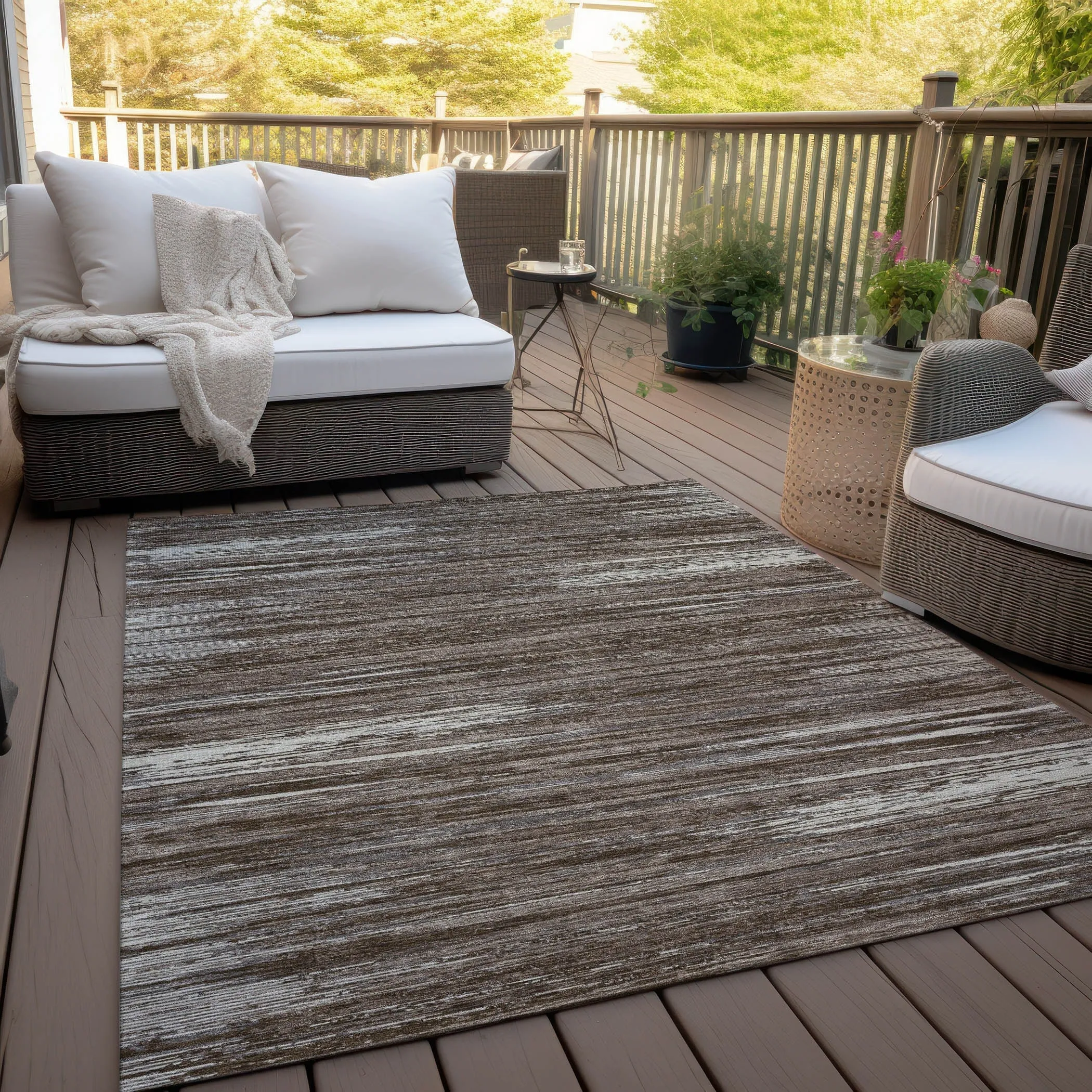 Machine Washable Indoor/ Outdoor Chantille Abstract Stripe Rug