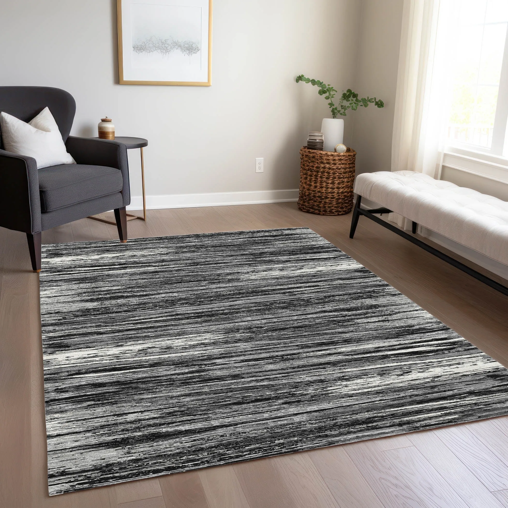 Machine Washable Indoor/ Outdoor Chantille Abstract Stripe Rug