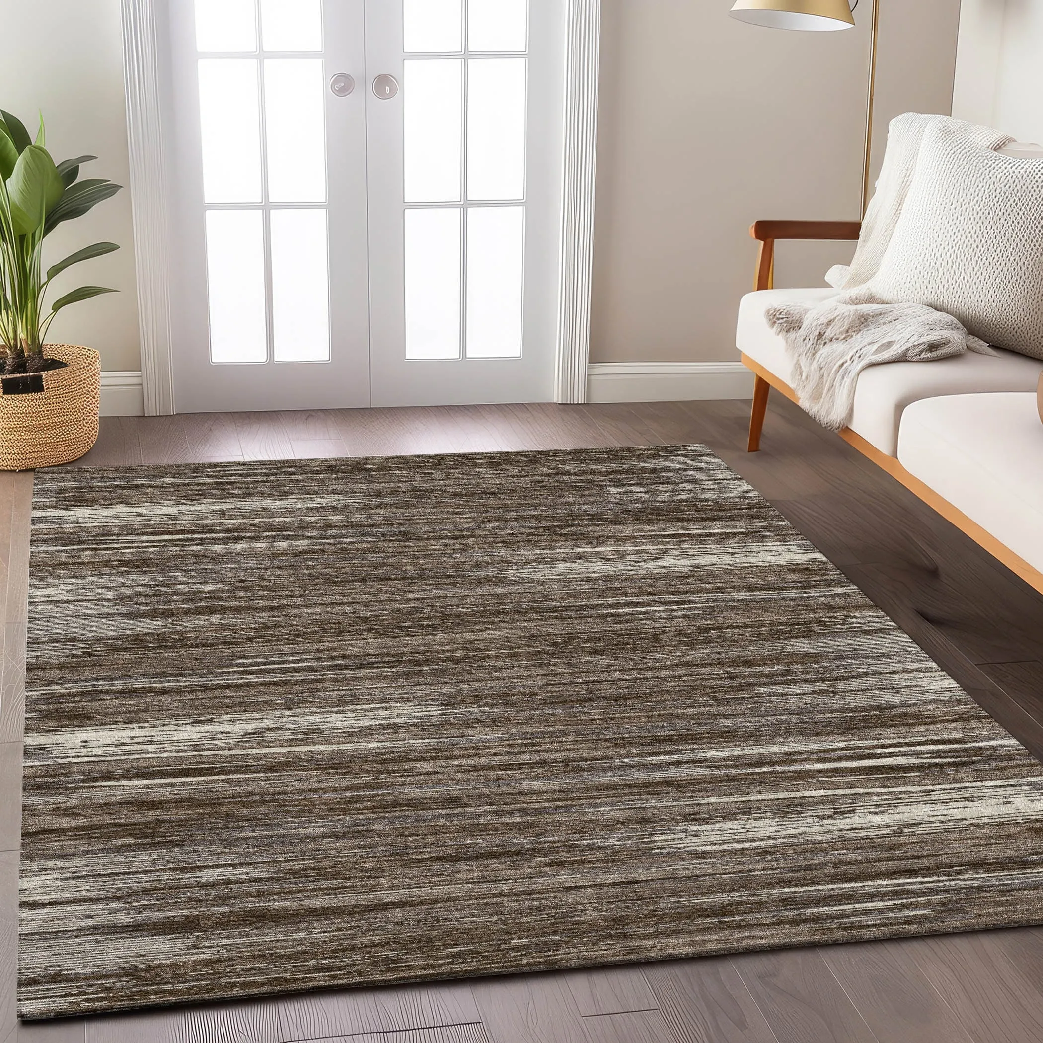 Machine Washable Indoor/ Outdoor Chantille Abstract Stripe Rug