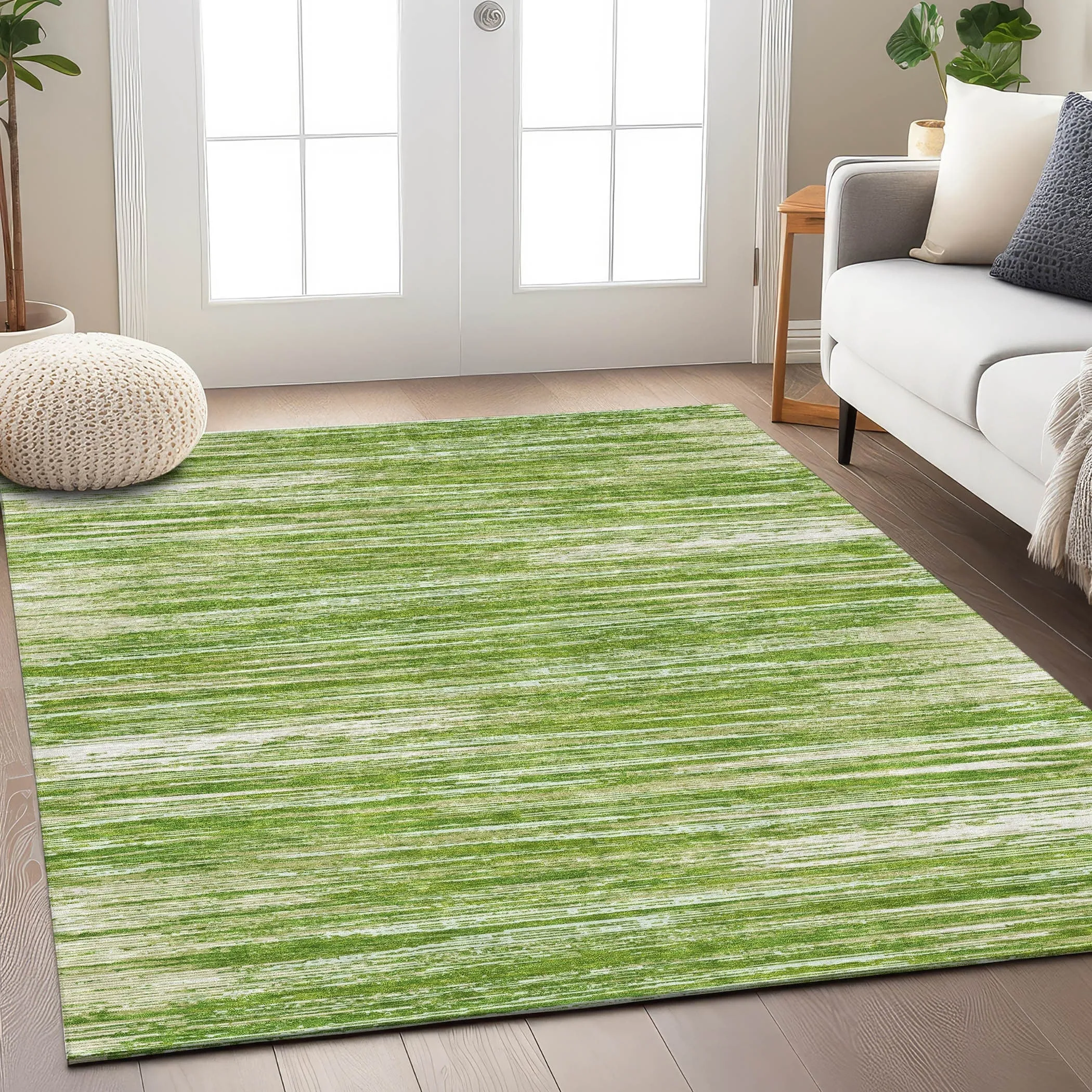Machine Washable Indoor/ Outdoor Chantille Abstract Stripe Rug