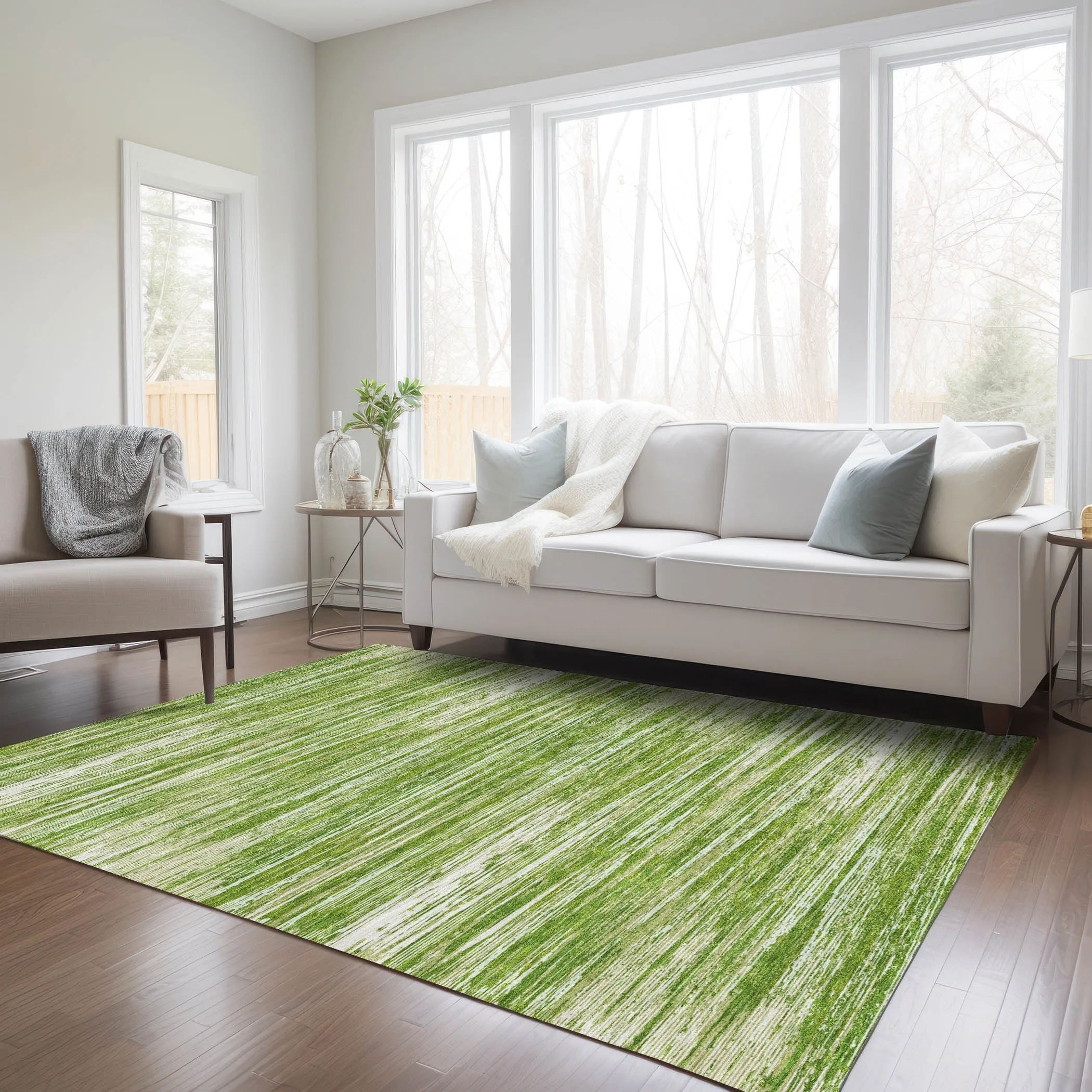 Machine Washable Indoor/ Outdoor Chantille Abstract Stripe Rug