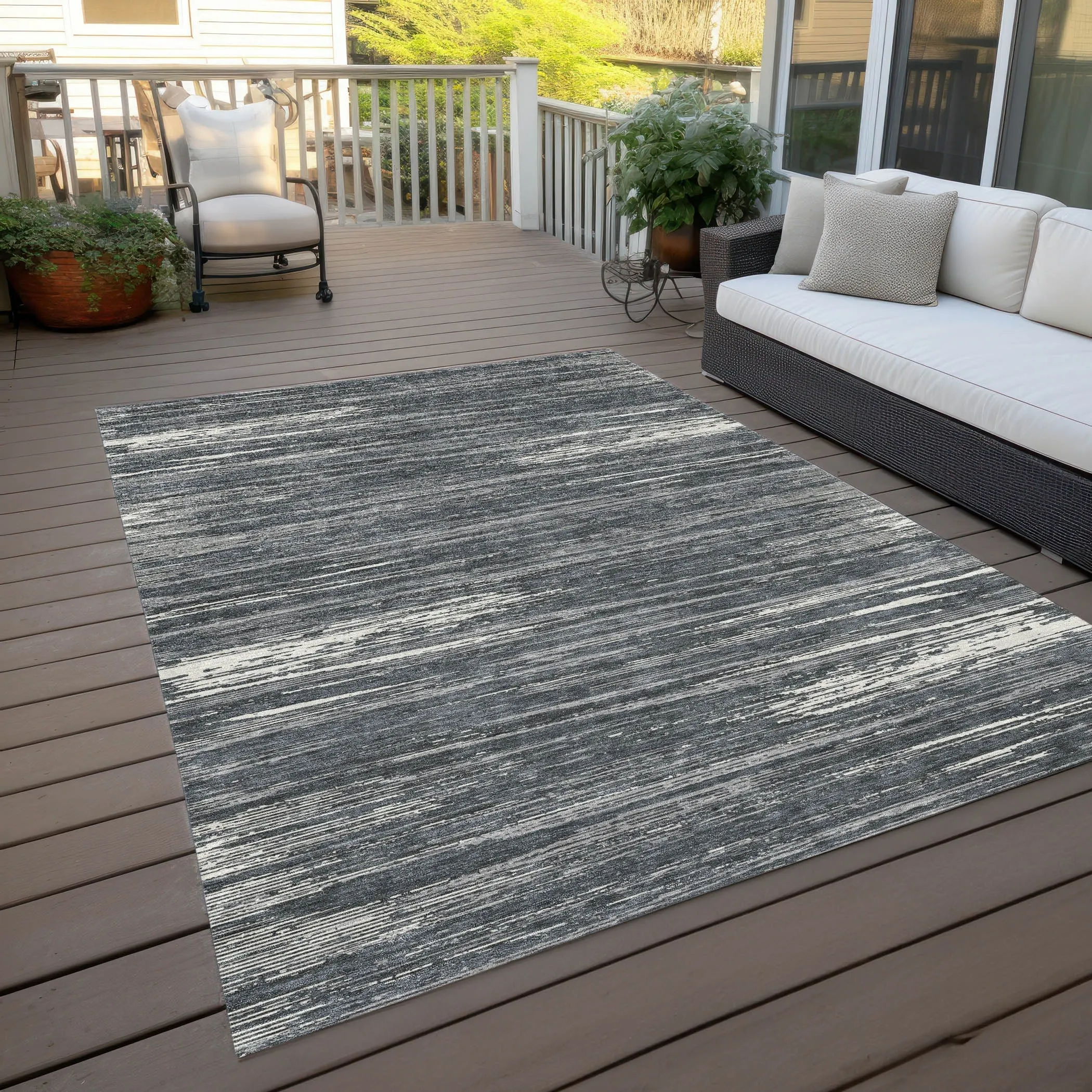Machine Washable Indoor/ Outdoor Chantille Abstract Stripe Rug