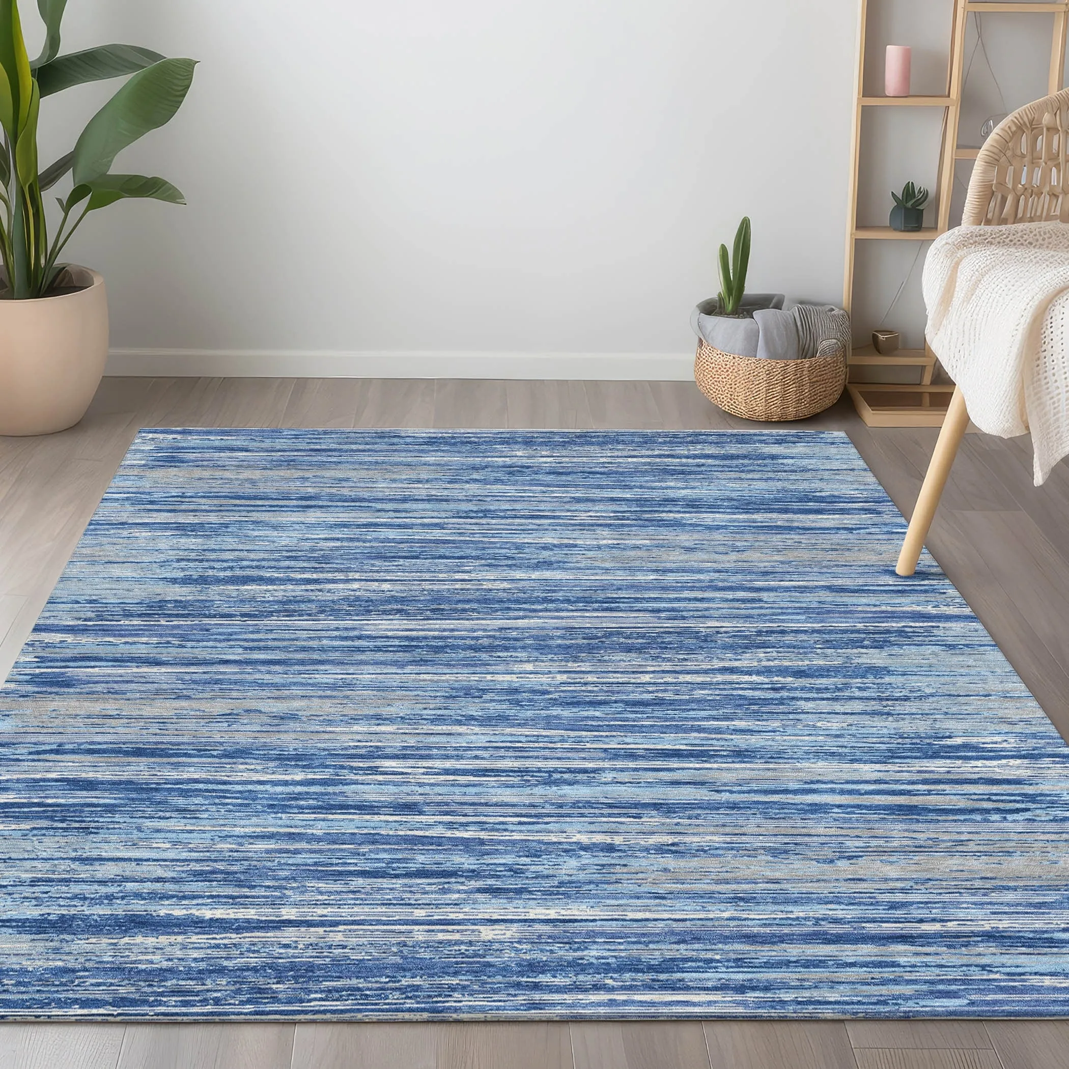 Machine Washable Indoor/ Outdoor Chantille Abstract Stripe Rug