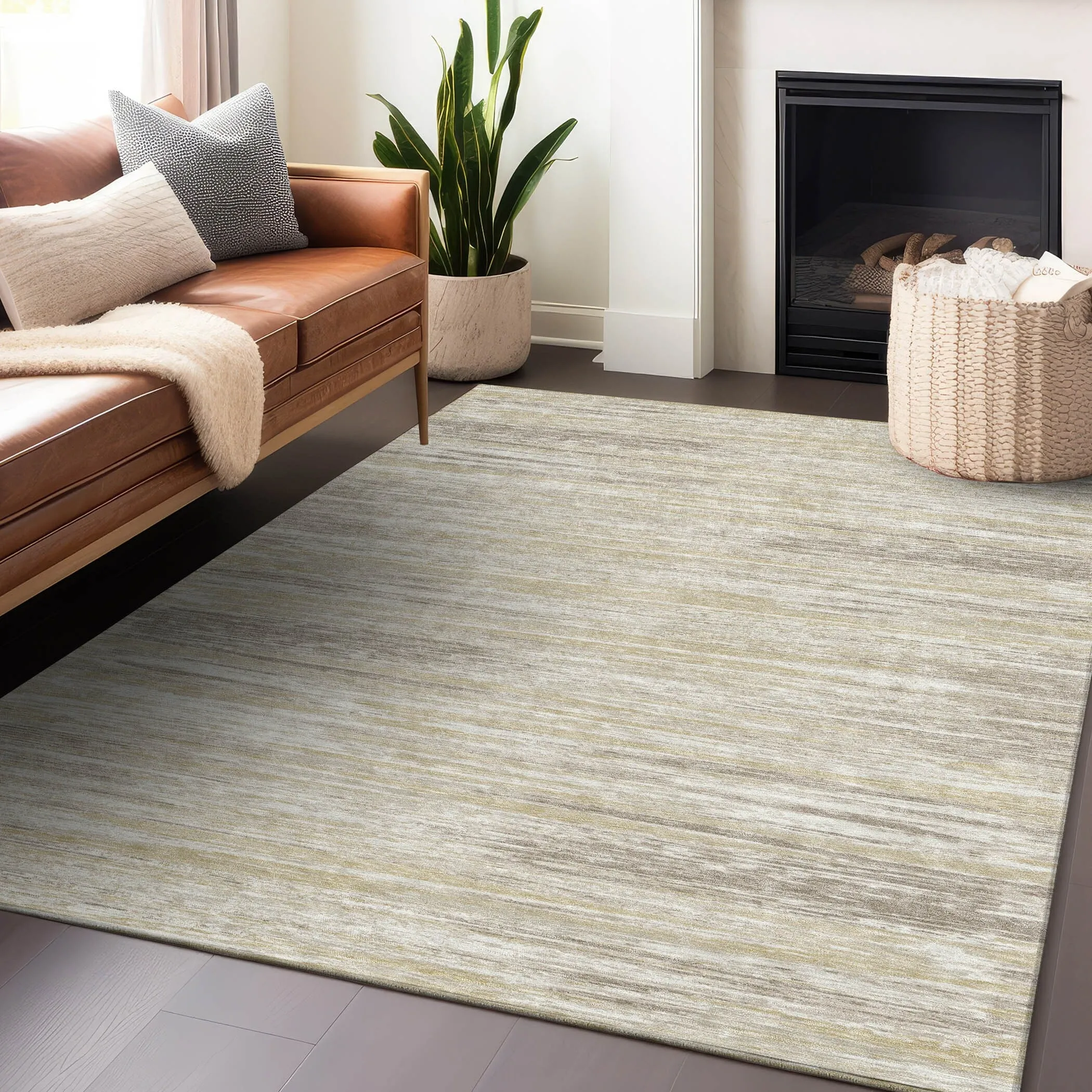 Machine Washable Indoor/ Outdoor Chantille Abstract Stripe Rug