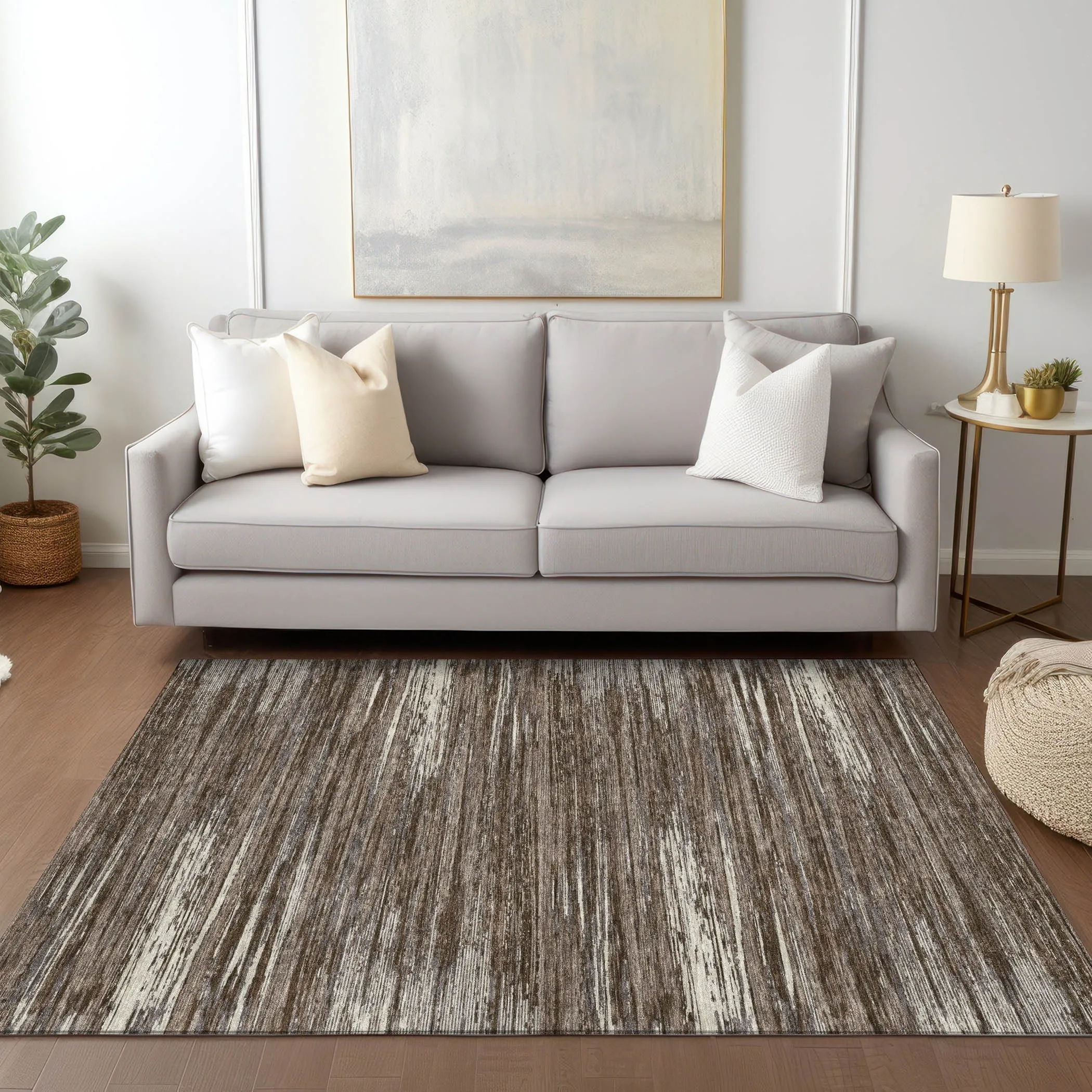 Machine Washable Indoor/ Outdoor Chantille Abstract Stripe Rug