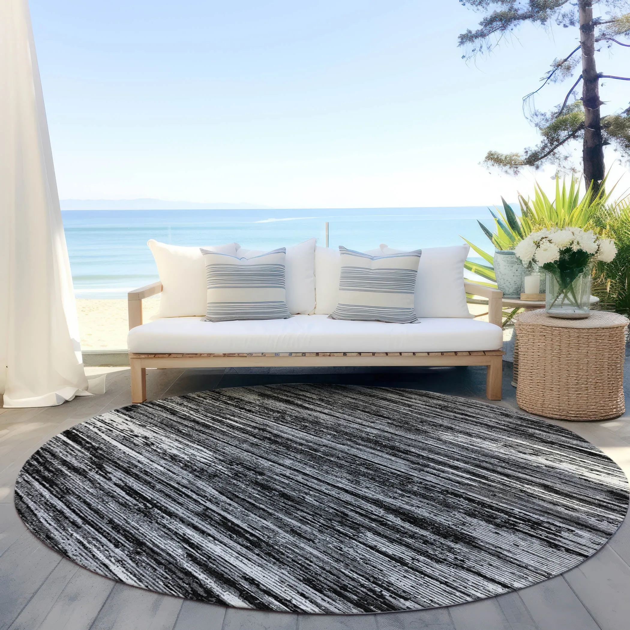 Machine Washable Indoor/ Outdoor Chantille Abstract Stripe Rug