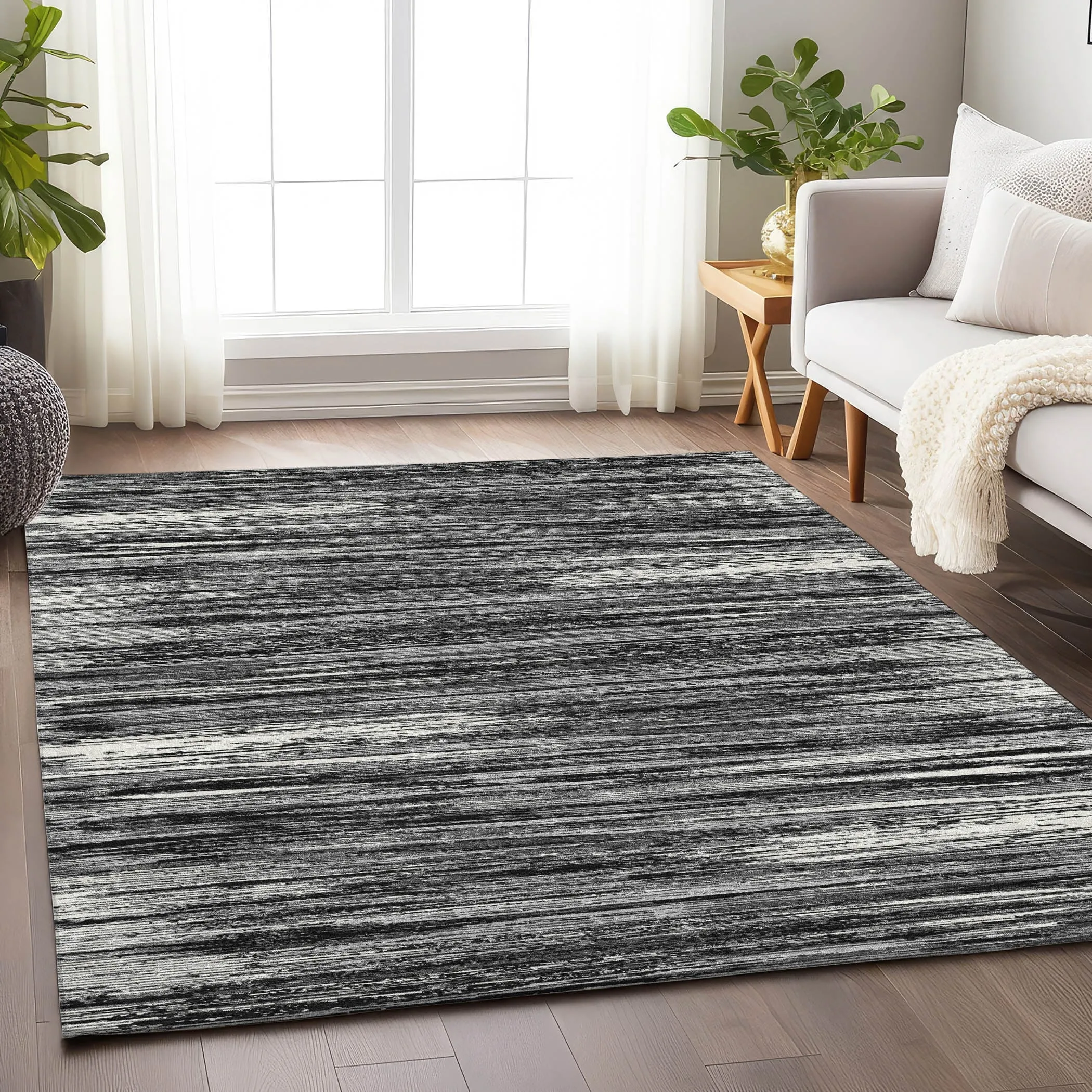 Machine Washable Indoor/ Outdoor Chantille Abstract Stripe Rug