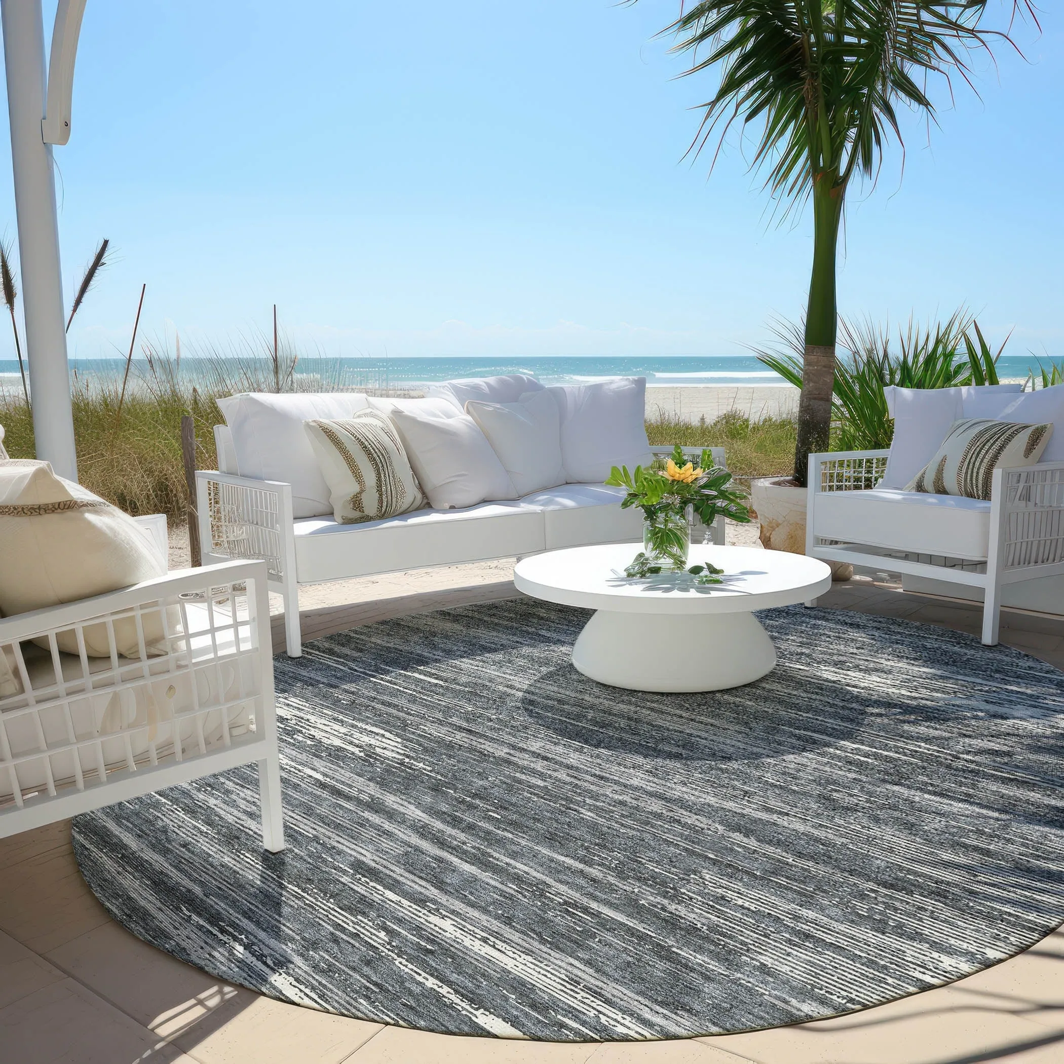 Machine Washable Indoor/ Outdoor Chantille Abstract Stripe Rug