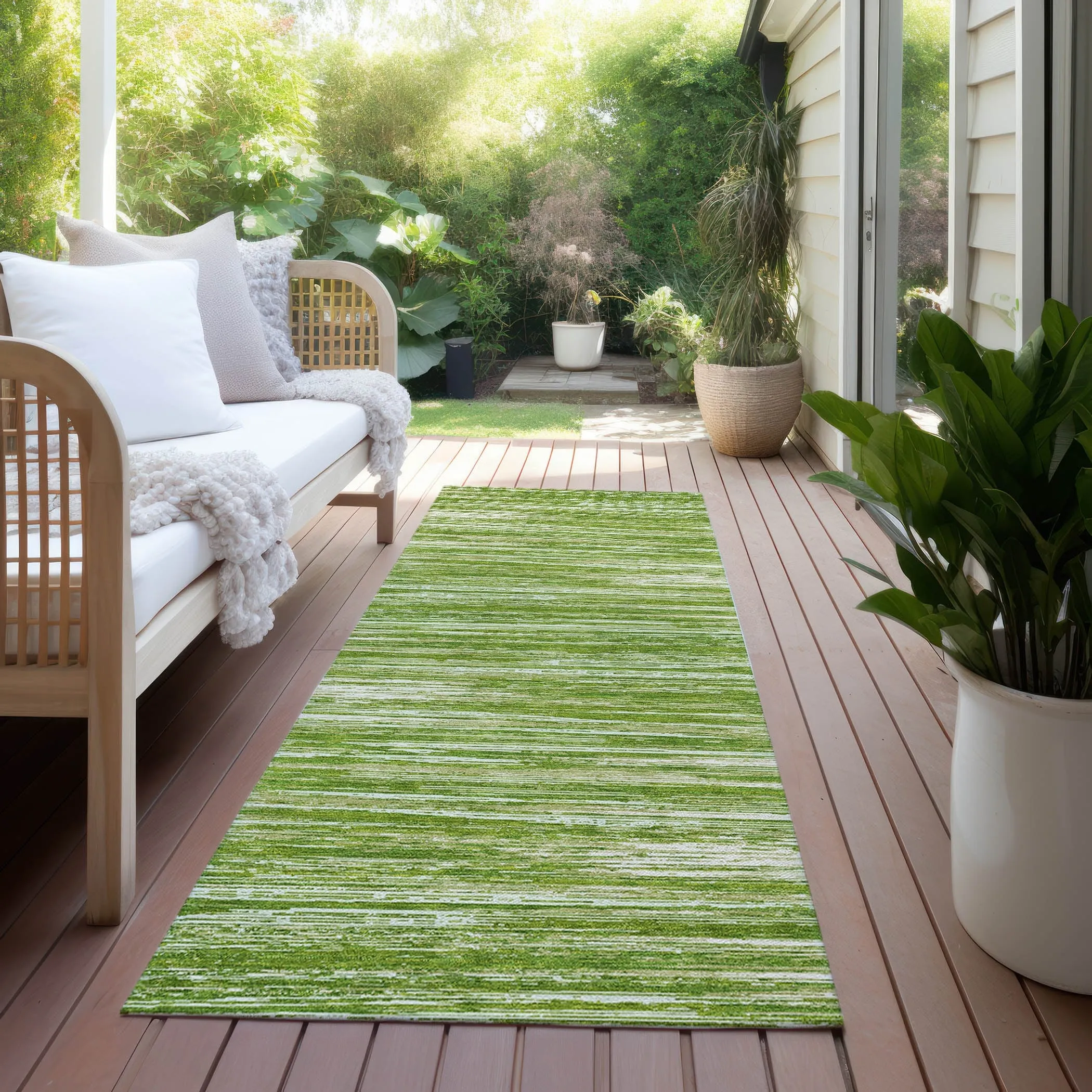 Machine Washable Indoor/ Outdoor Chantille Abstract Stripe Rug