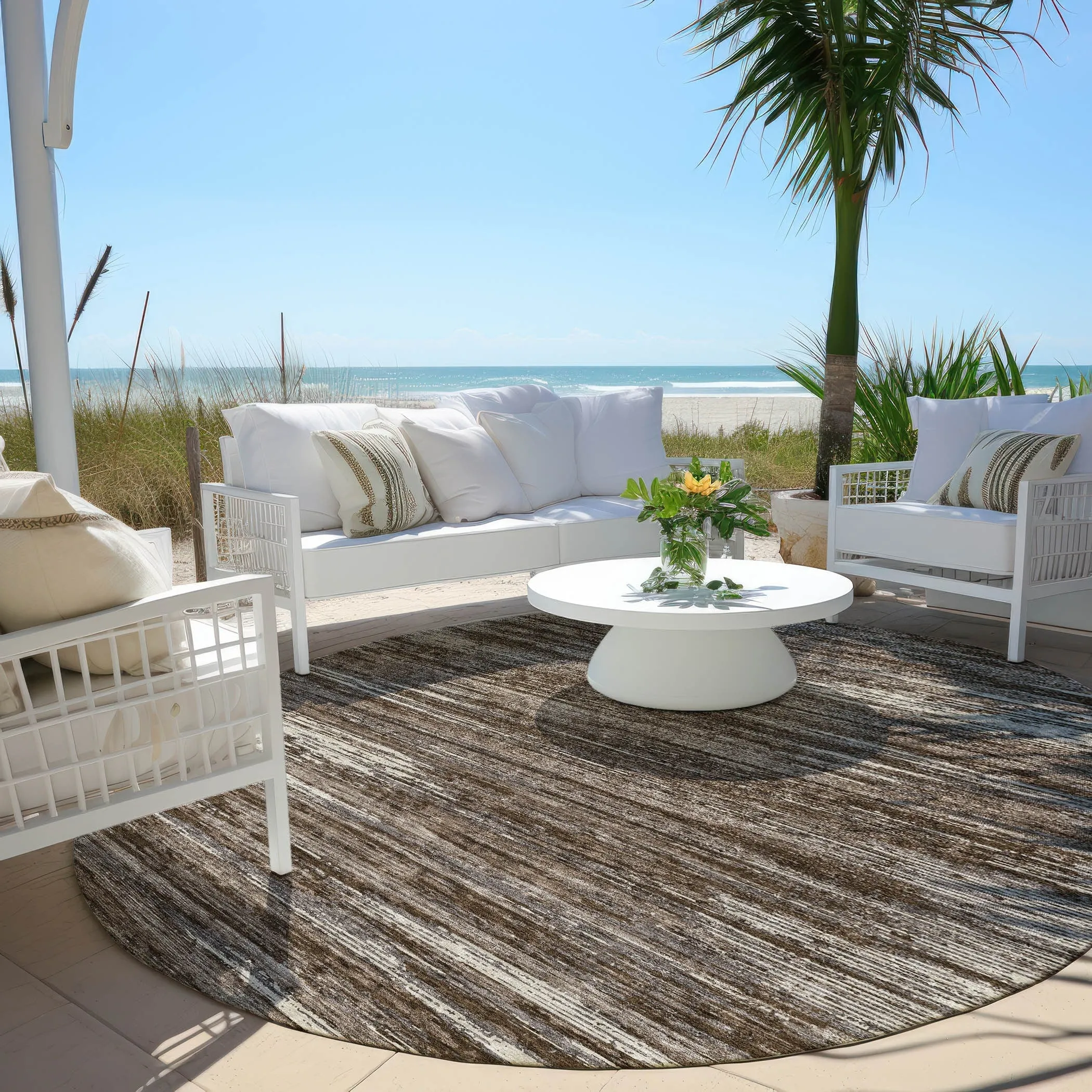 Machine Washable Indoor/ Outdoor Chantille Abstract Stripe Rug