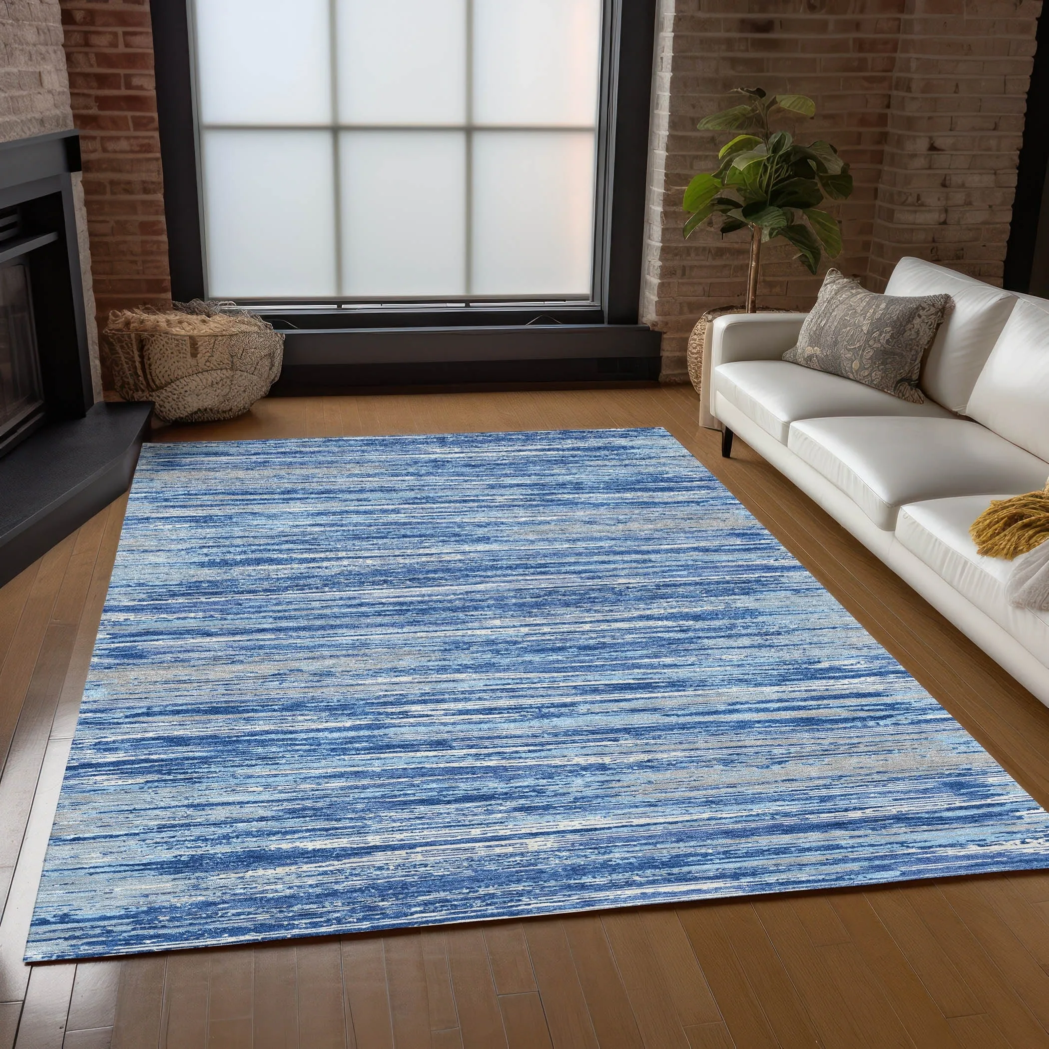 Machine Washable Indoor/ Outdoor Chantille Abstract Stripe Rug