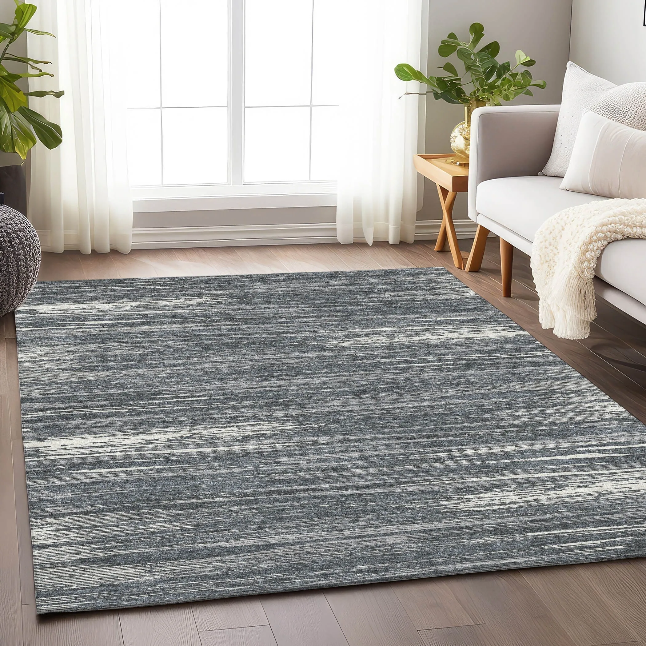 Machine Washable Indoor/ Outdoor Chantille Abstract Stripe Rug