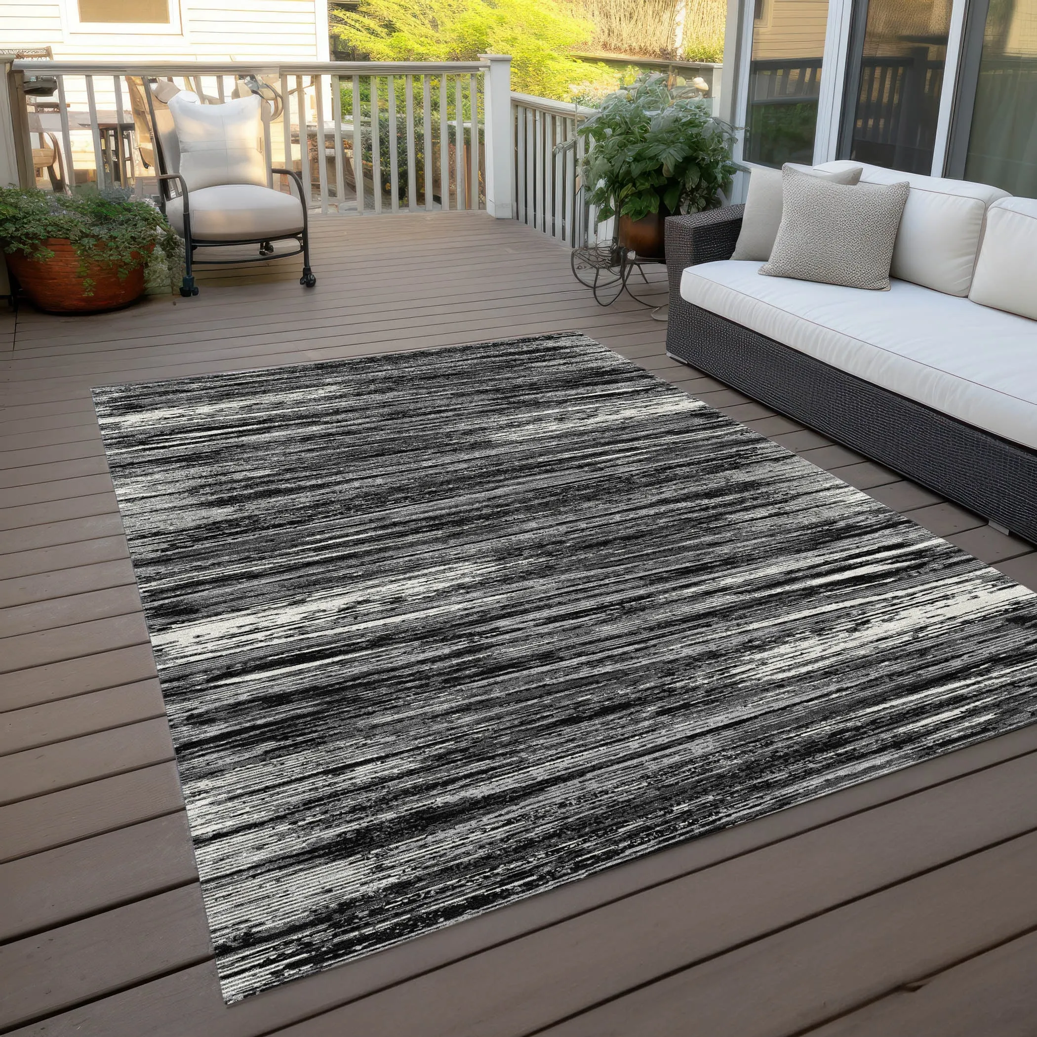 Machine Washable Indoor/ Outdoor Chantille Abstract Stripe Rug