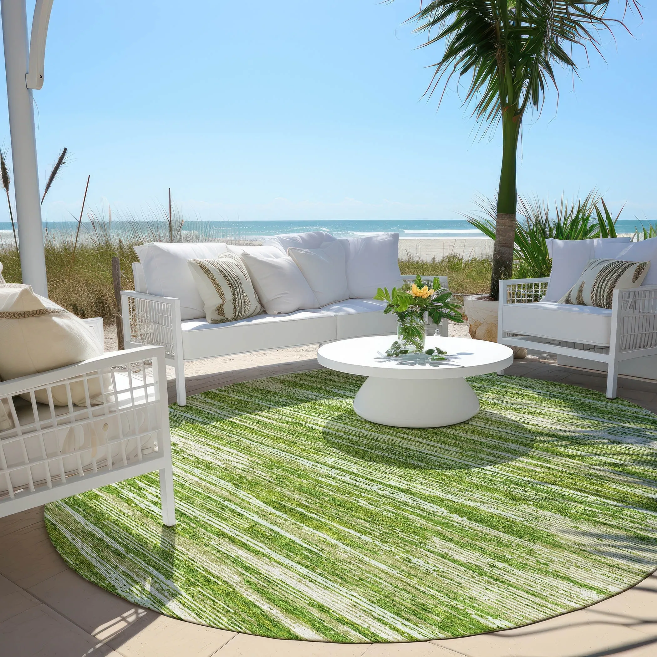 Machine Washable Indoor/ Outdoor Chantille Abstract Stripe Rug