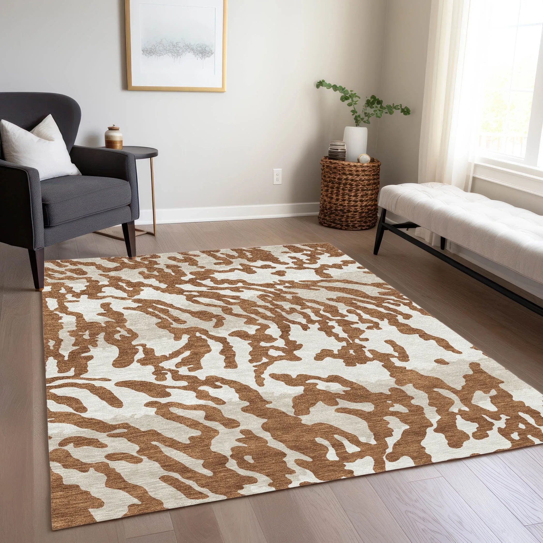 Machine Washable Indoor/ Outdoor Chantille Animal Print Abstract Rug