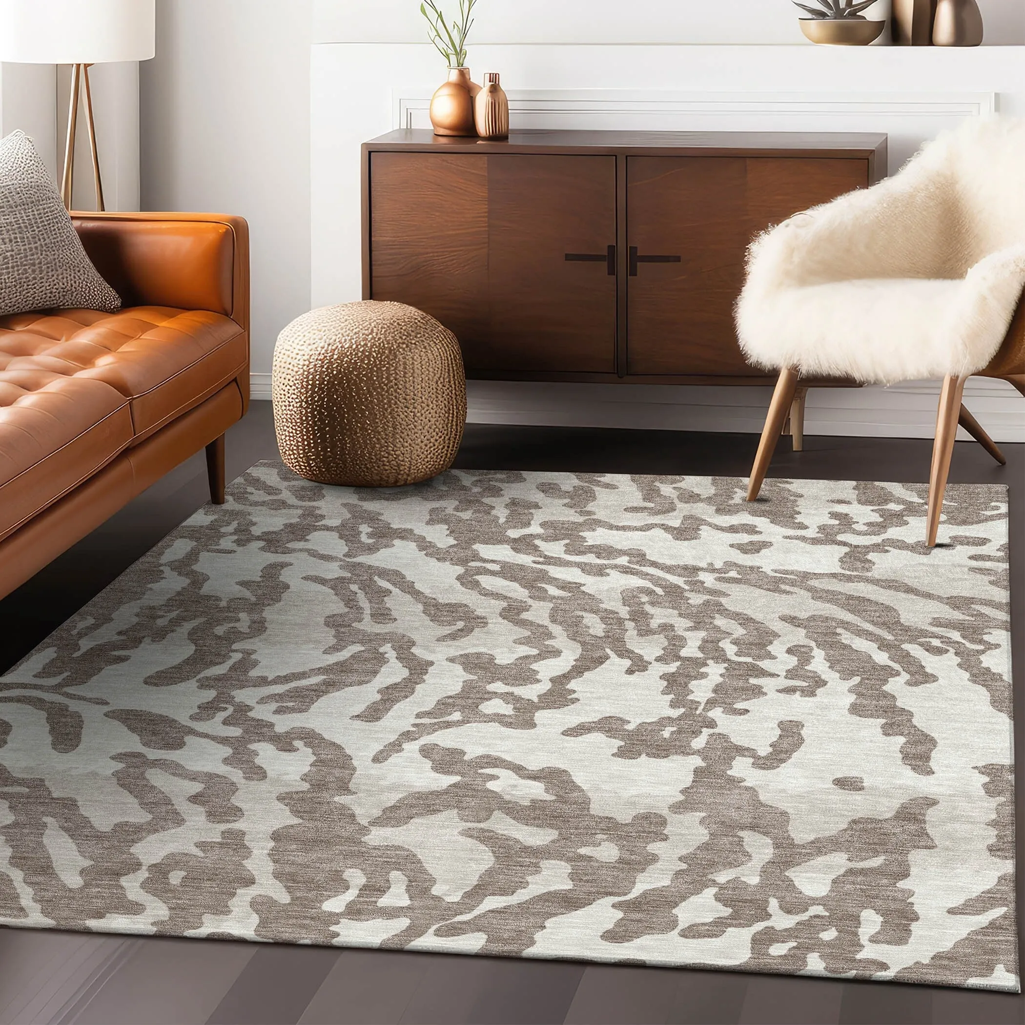 Machine Washable Indoor/ Outdoor Chantille Animal Print Abstract Rug