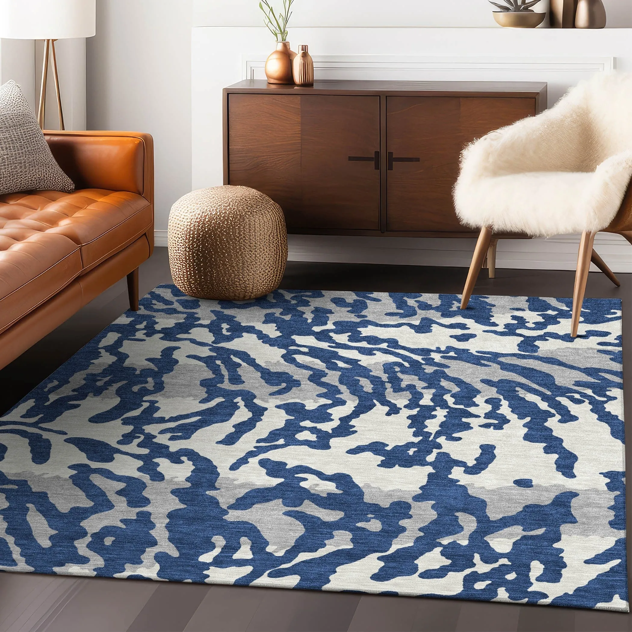 Machine Washable Indoor/ Outdoor Chantille Animal Print Abstract Rug