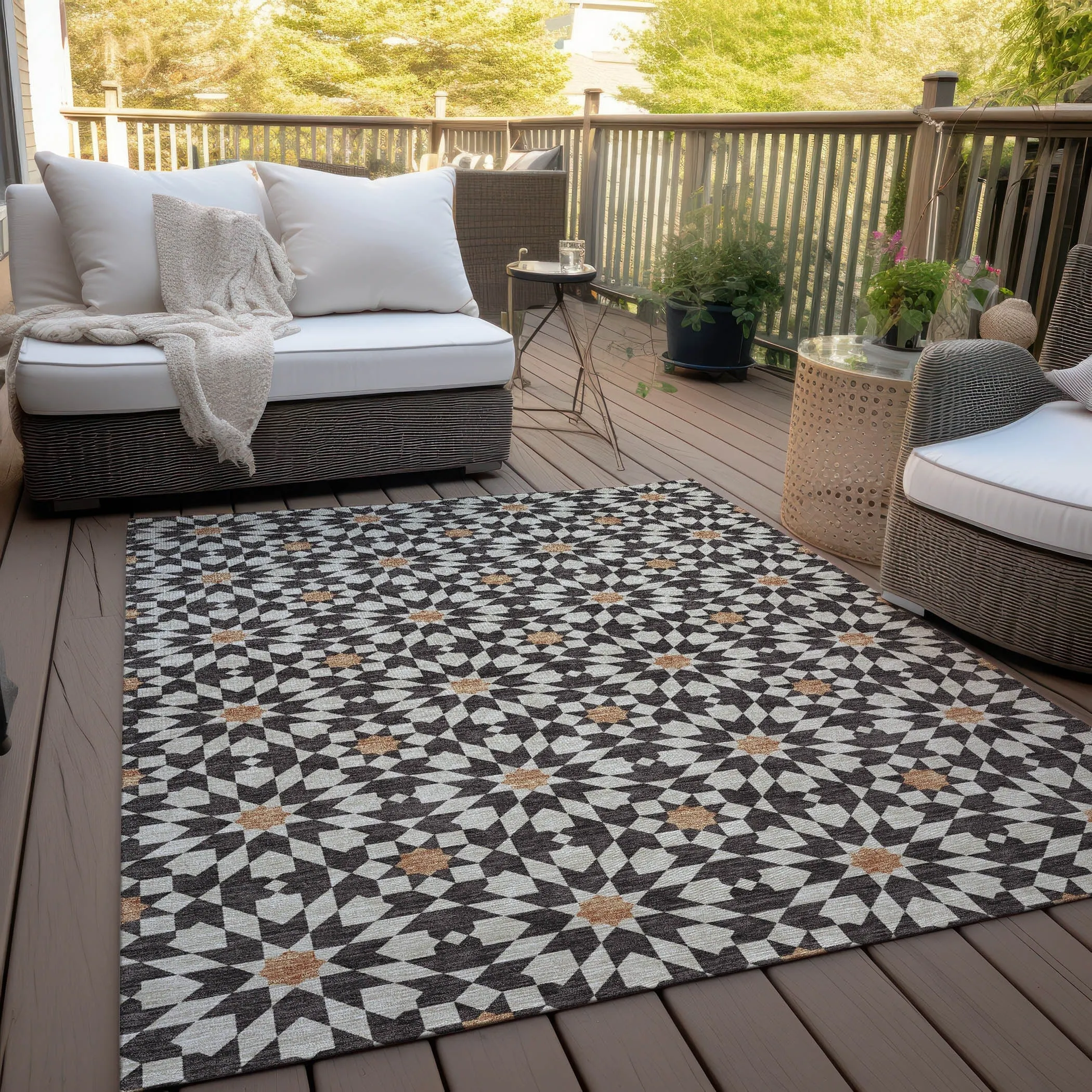 Machine Washable Indoor/ Outdoor Chantille Boho Morrocan Rug