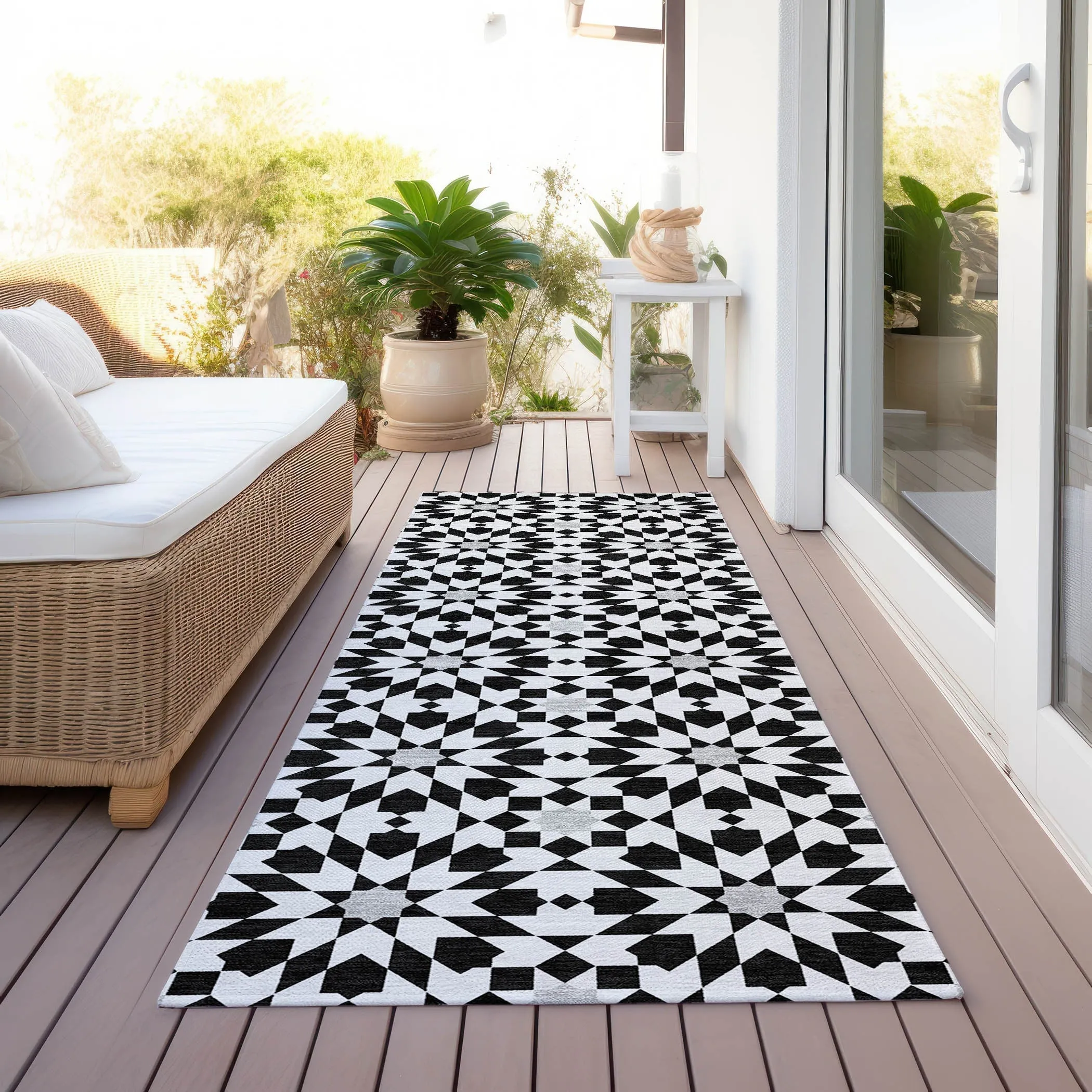 Machine Washable Indoor/ Outdoor Chantille Boho Morrocan Rug