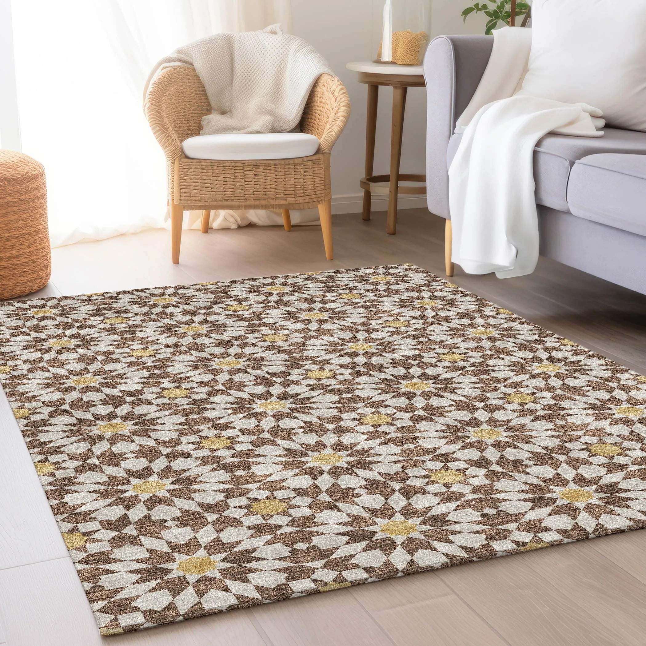 Machine Washable Indoor/ Outdoor Chantille Boho Morrocan Rug