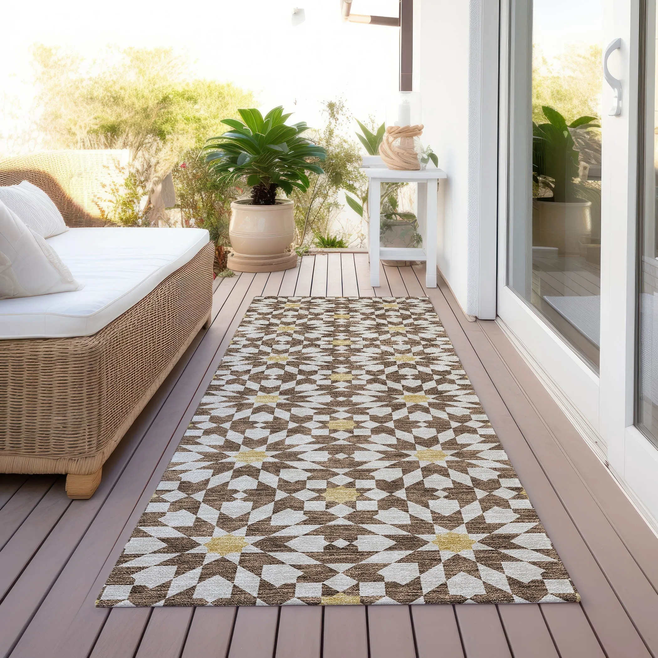 Machine Washable Indoor/ Outdoor Chantille Boho Morrocan Rug