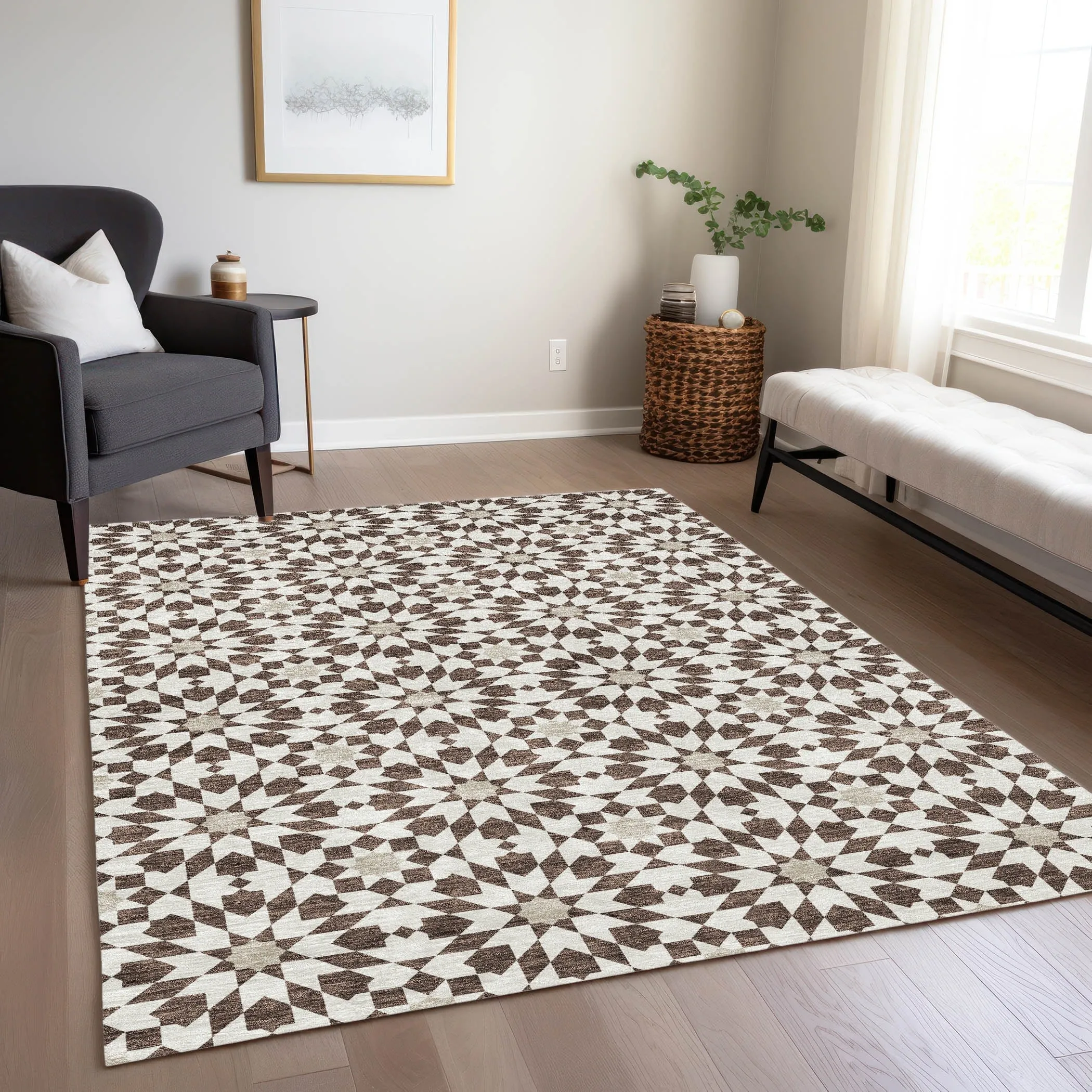 Machine Washable Indoor/ Outdoor Chantille Boho Morrocan Rug